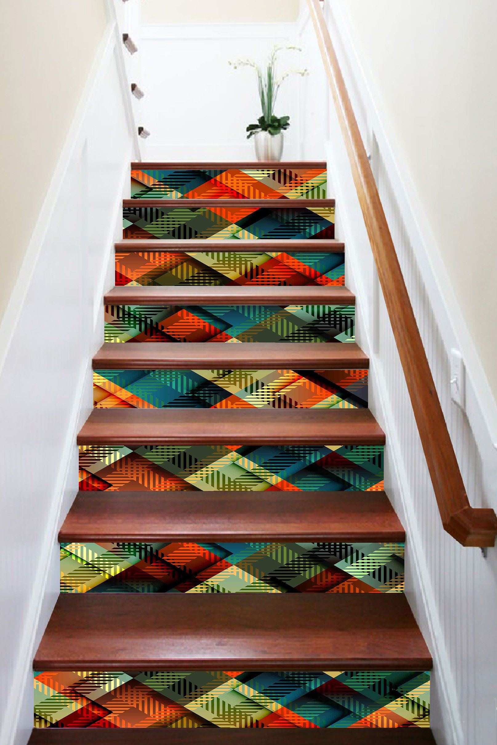 3D Color Oblique Lattice 1014 Stair Risers Wallpaper AJ Wallpaper