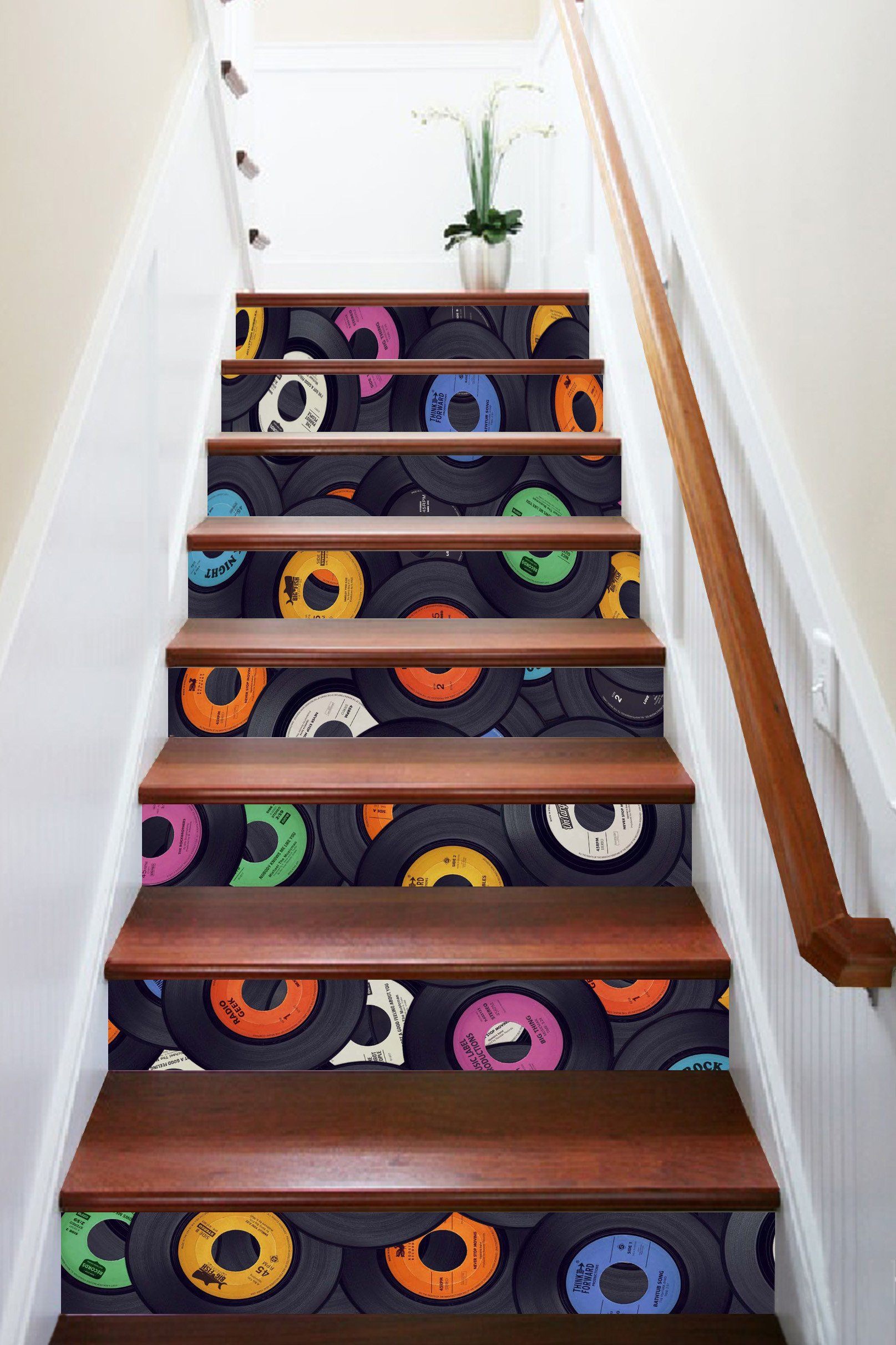 3D Old Discs 1199 Stair Risers Wallpaper AJ Wallpaper