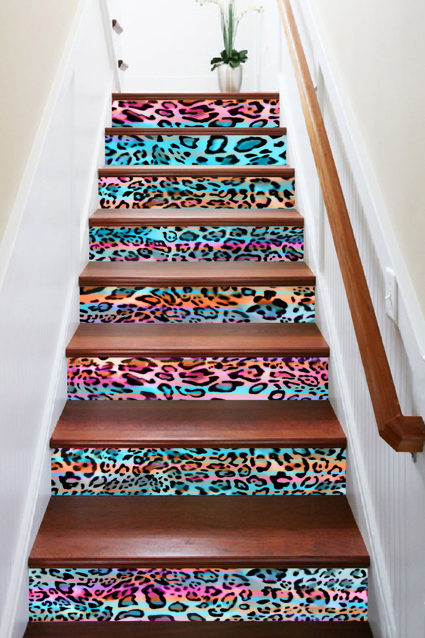 3D Leopard Print Color Lines 1540 Stair Risers Wallpaper AJ Wallpaper