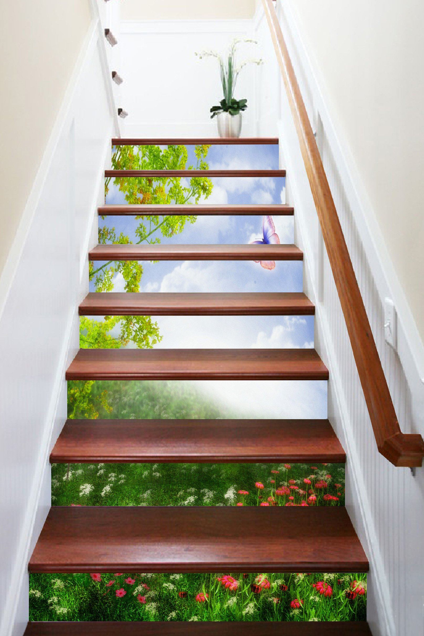 3D Flowers Butterfly 1270 Stair Risers Wallpaper AJ Wallpaper