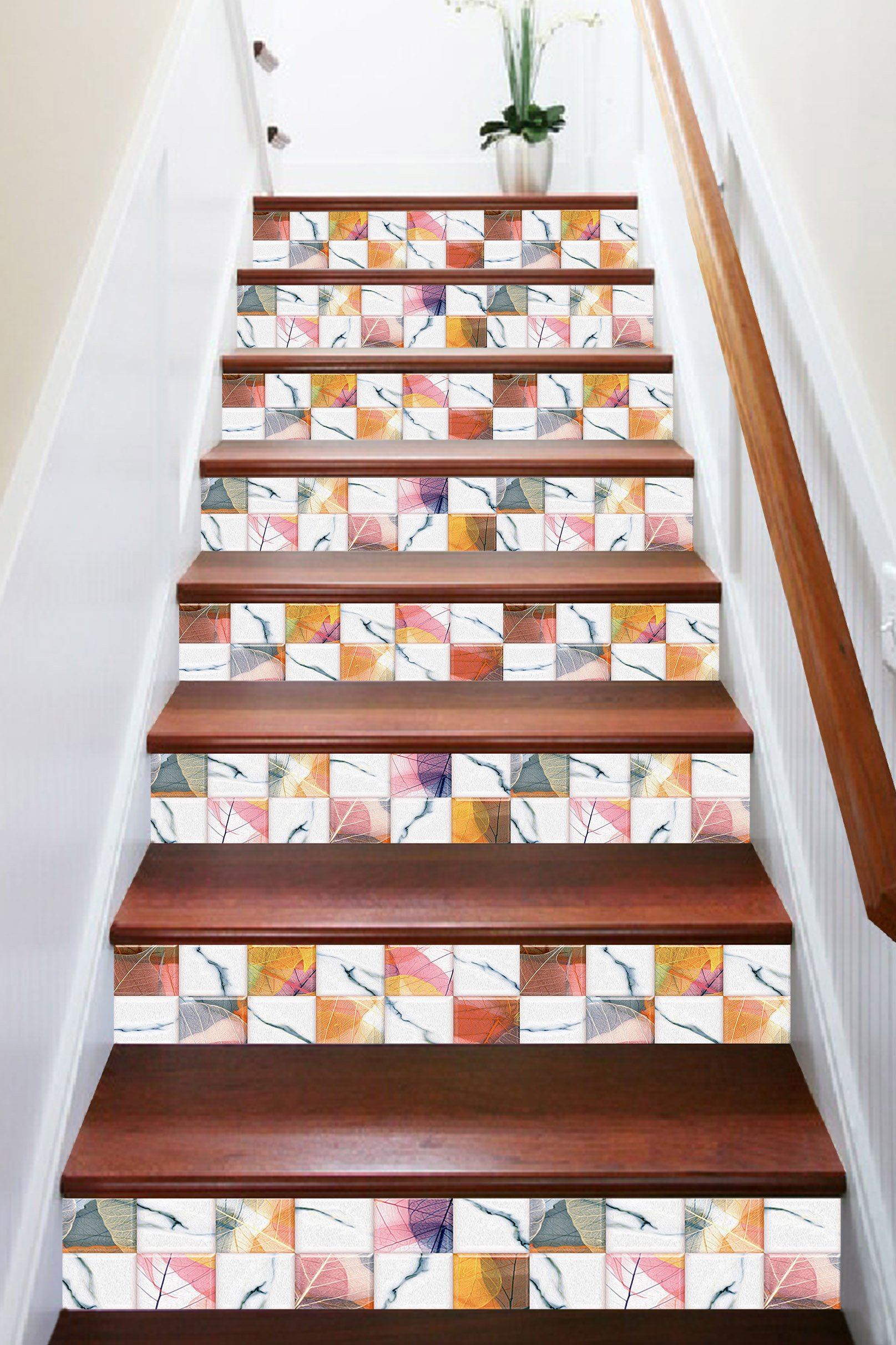 3D Colorful Leaves 285 Marble Tile Texture Stair Risers Wallpaper AJ Wallpaper