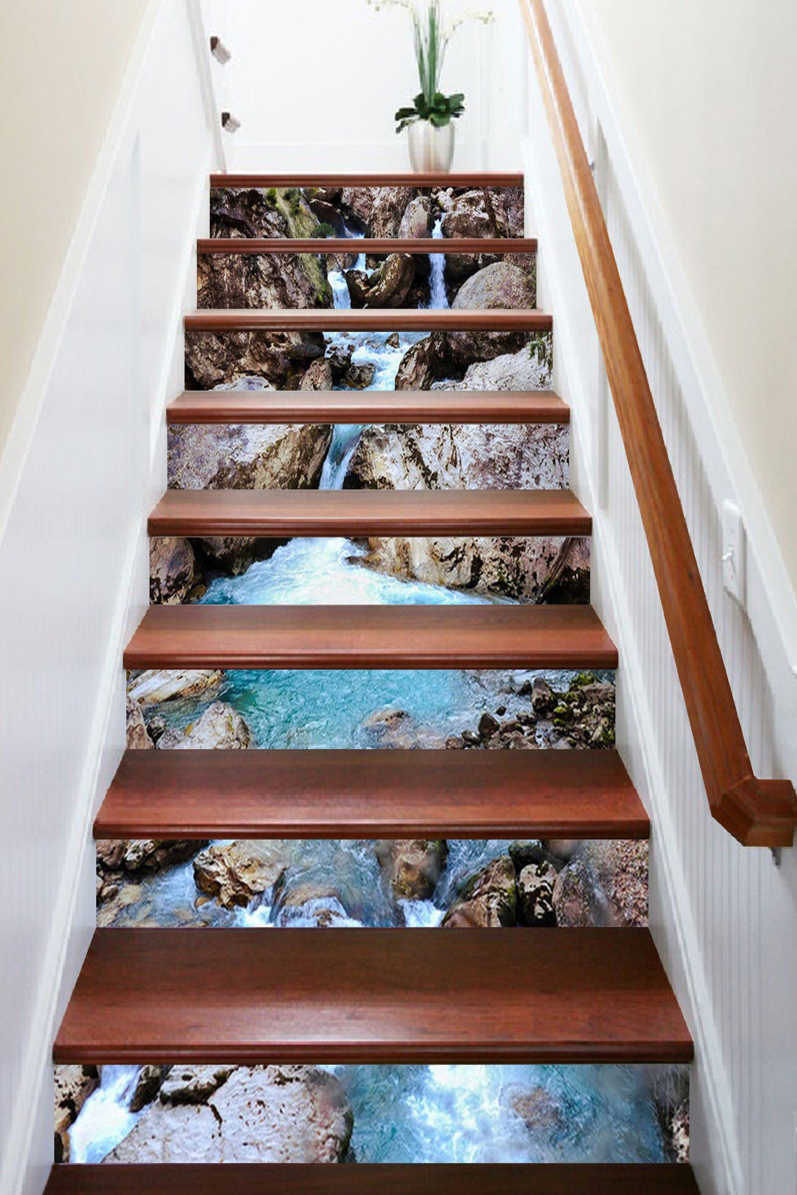 3D Flowing Creek 1644 Stair Risers Wallpaper AJ Wallpaper