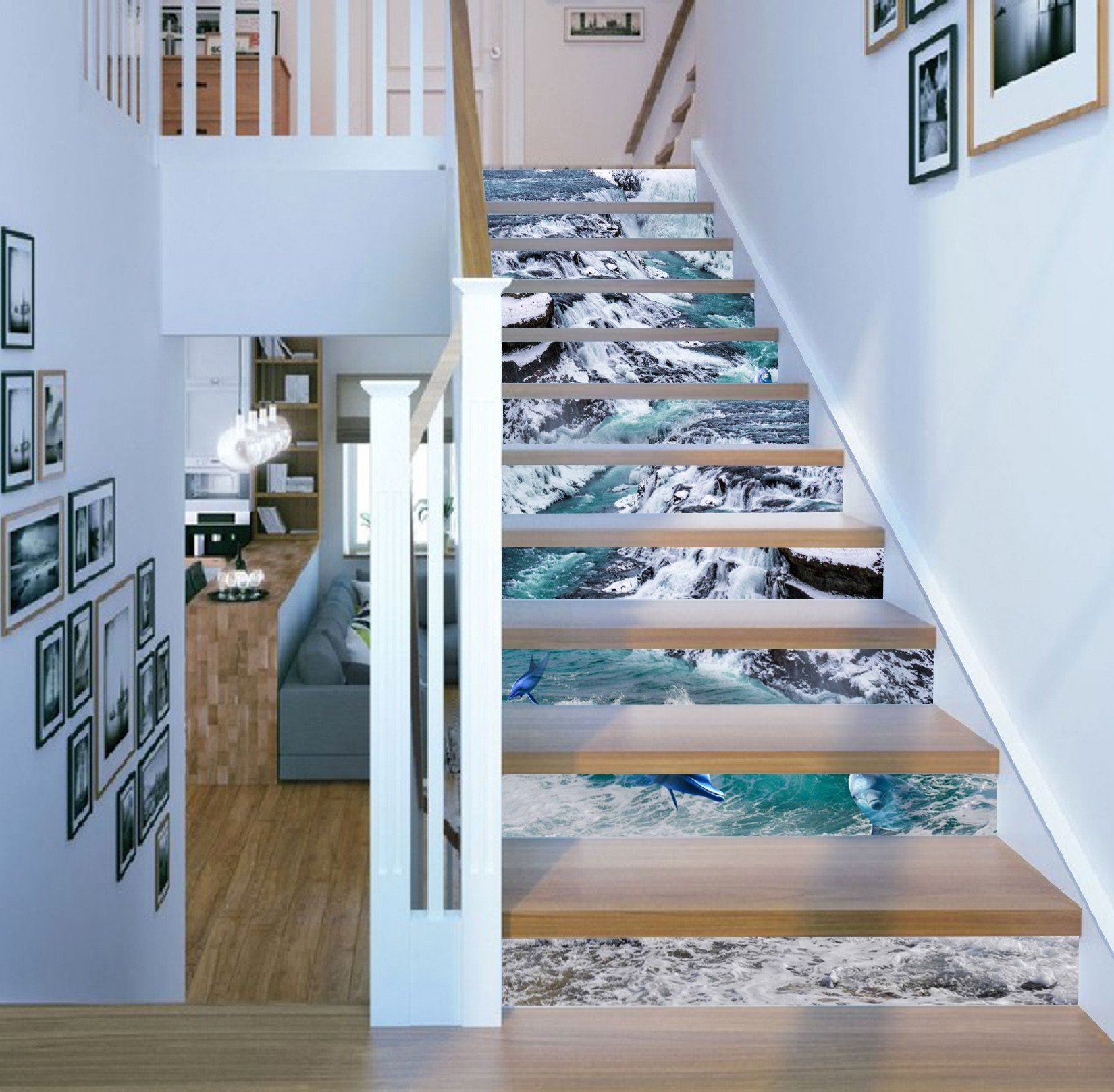 3D Grand River Dolphins 1468 Stair Risers Wallpaper AJ Wallpaper