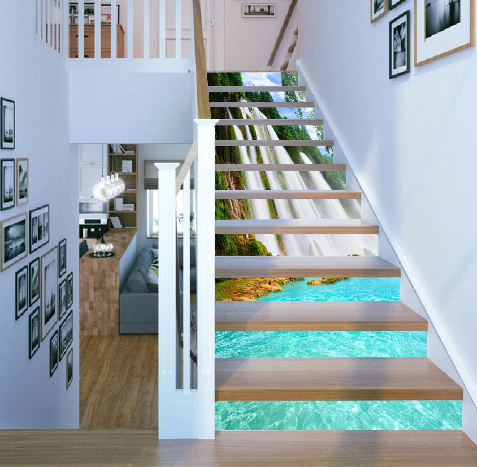 3D Pretty Seaside Waterfalls 947 Stair Risers Wallpaper AJ Wallpaper