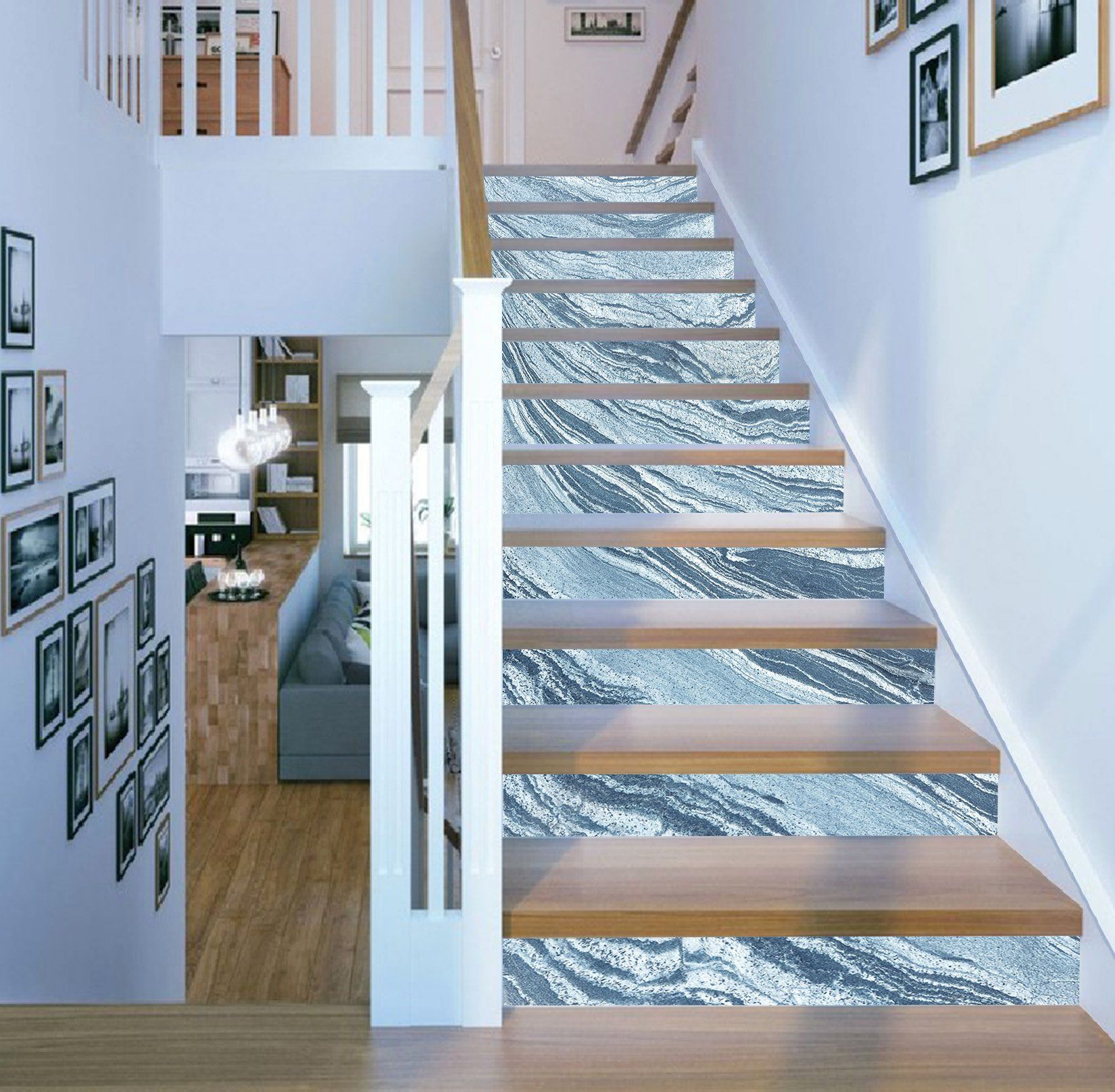 3D Sky Blue River 860 Marble Tile Texture Stair Risers Wallpaper AJ Wallpaper