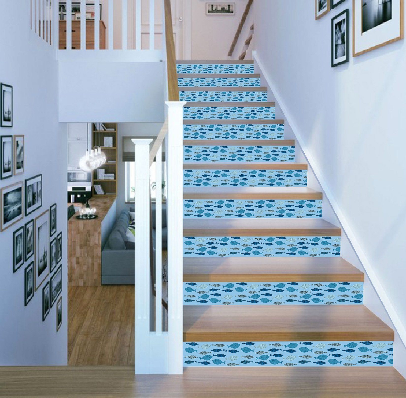 3D Fish Pattern 1685 Stair Risers Wallpaper AJ Wallpaper