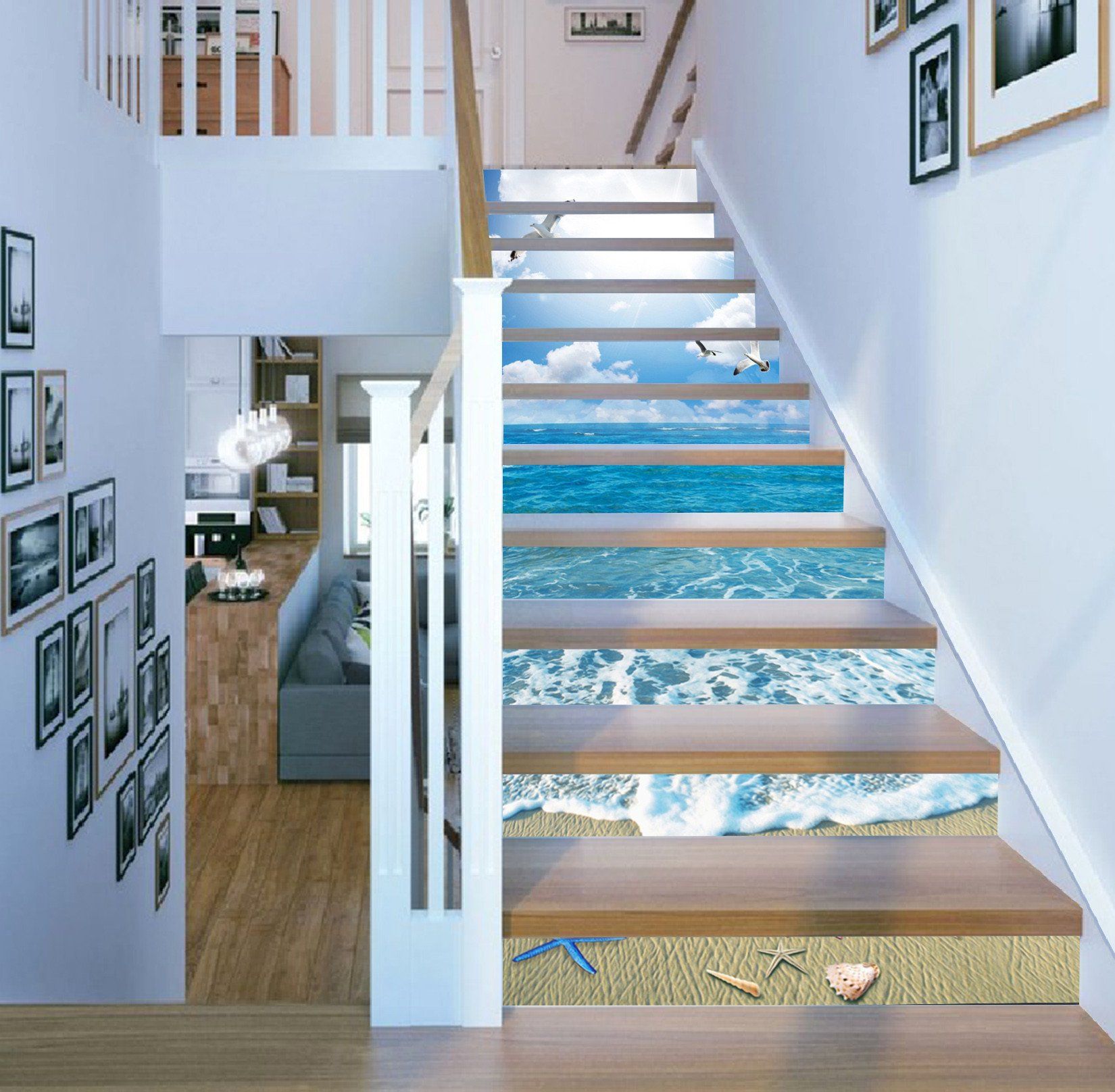 3D Sea Flying Seagulls 1490 Stair Risers Wallpaper AJ Wallpaper