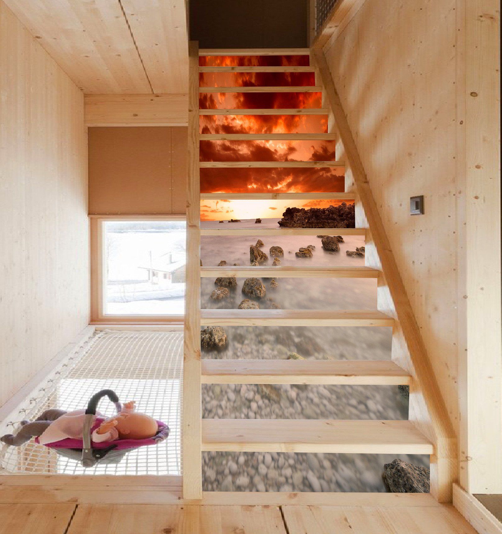 3D Misty Sea Sunset 705 Stair Risers Wallpaper AJ Wallpaper