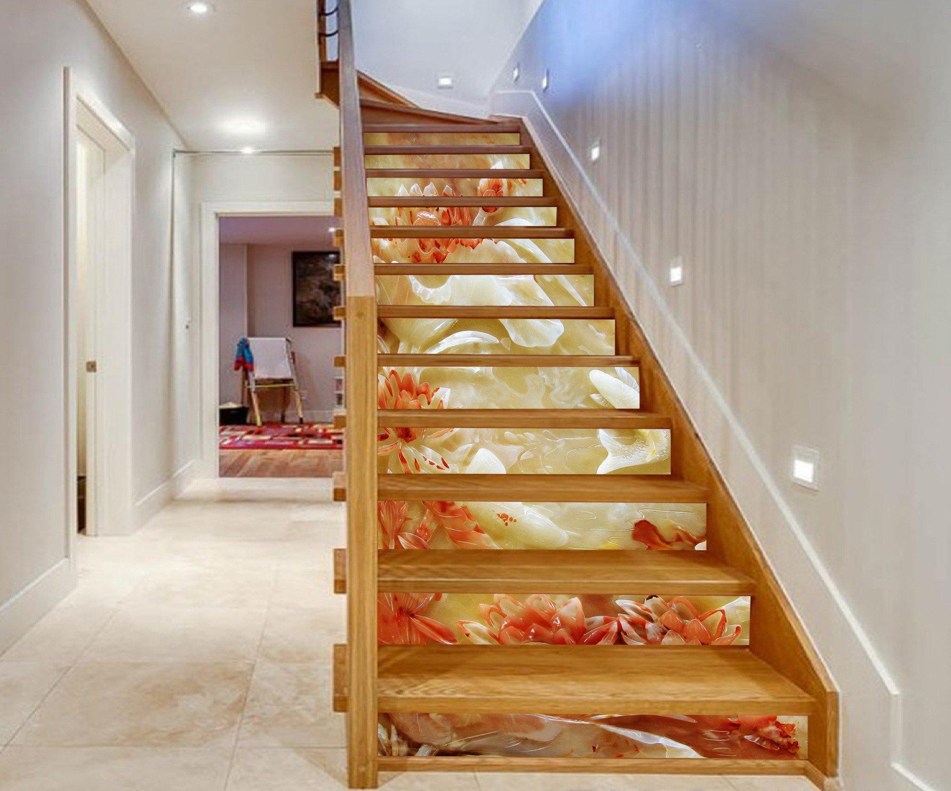 3D Jade Flowers And Fishes 1008 Stair Risers Wallpaper AJ Wallpaper