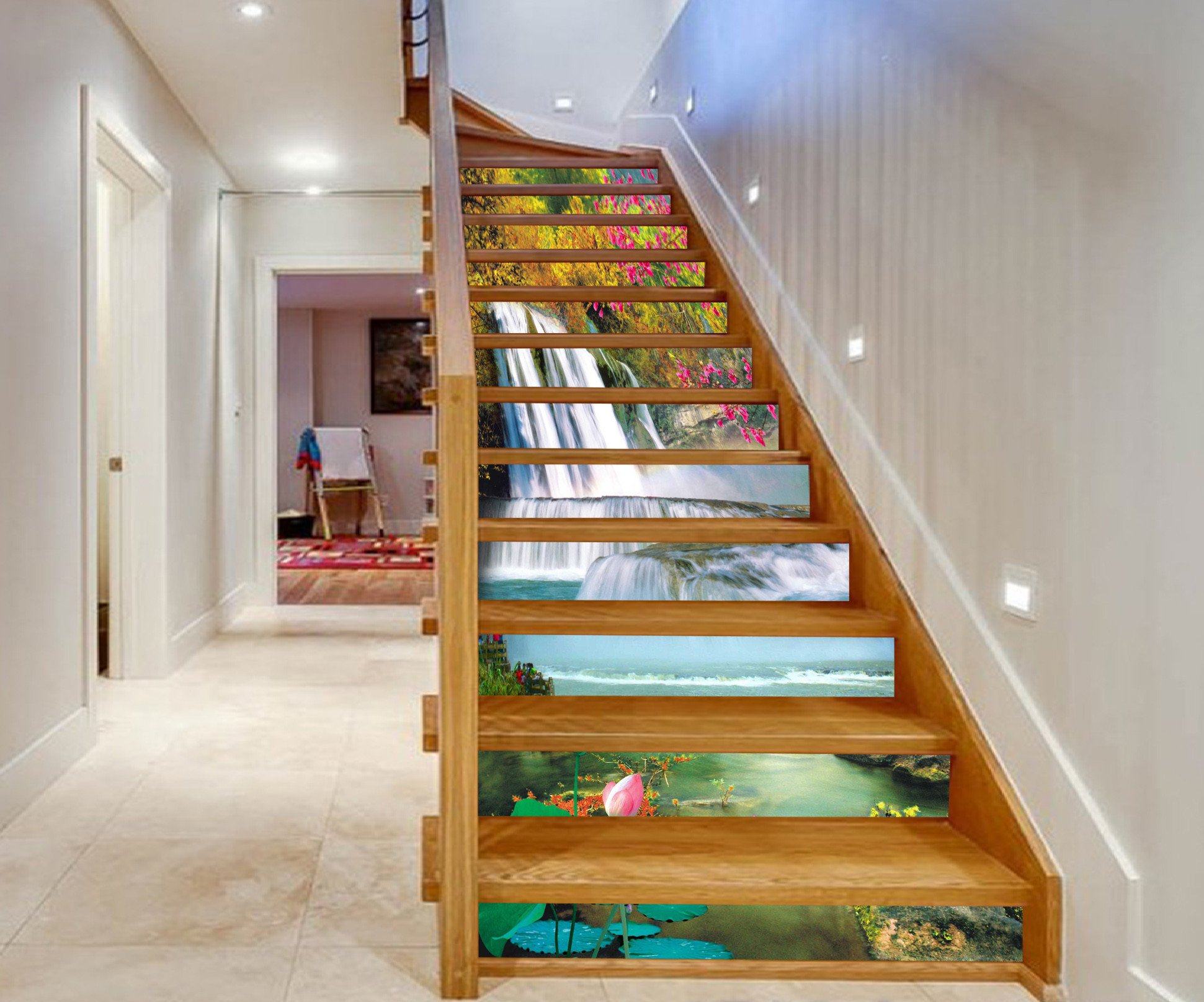 3D Waterfalls Flowers 995 Stair Risers Wallpaper AJ Wallpaper