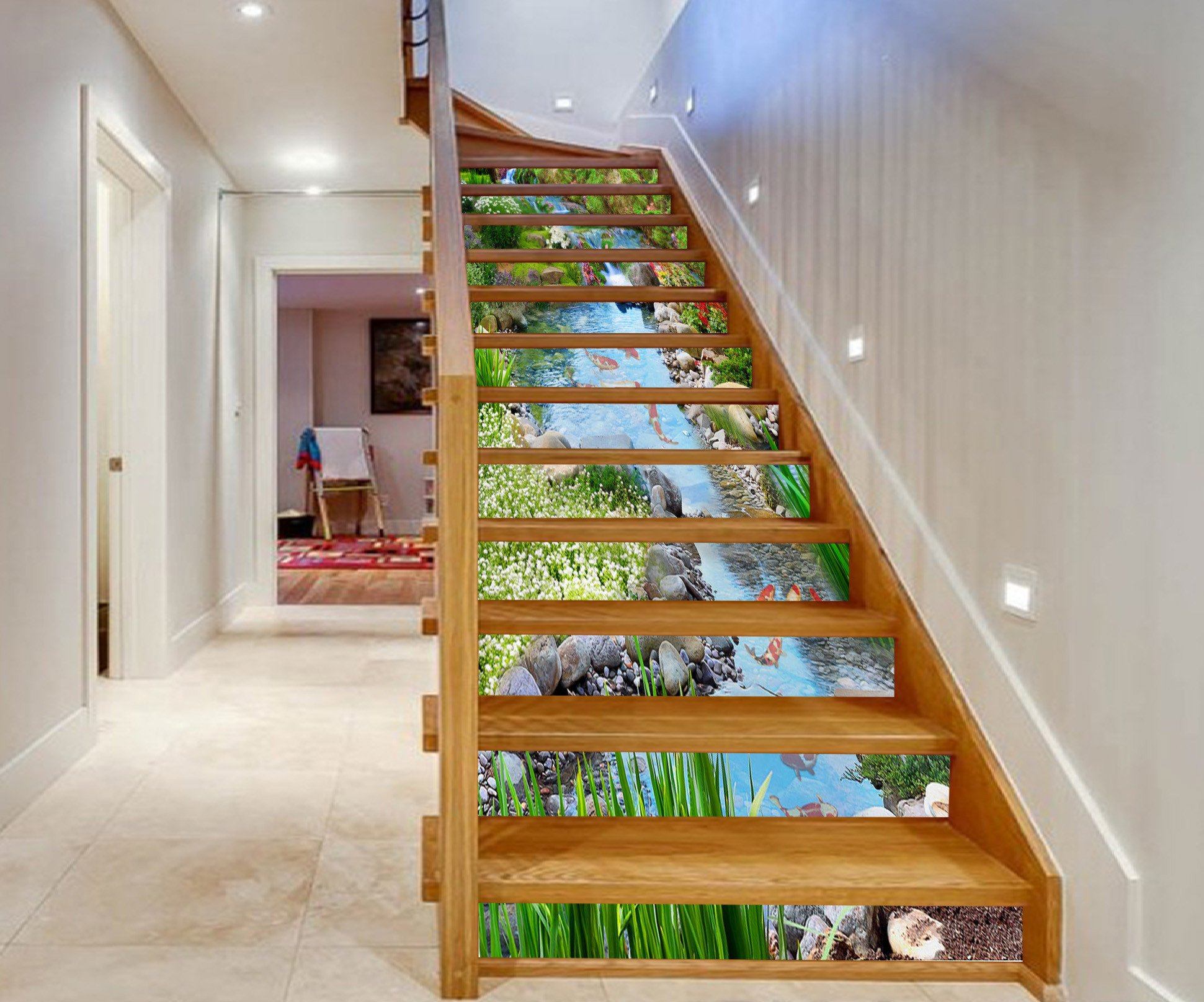 3D Creek Carps Flowers 1431 Stair Risers Wallpaper AJ Wallpaper
