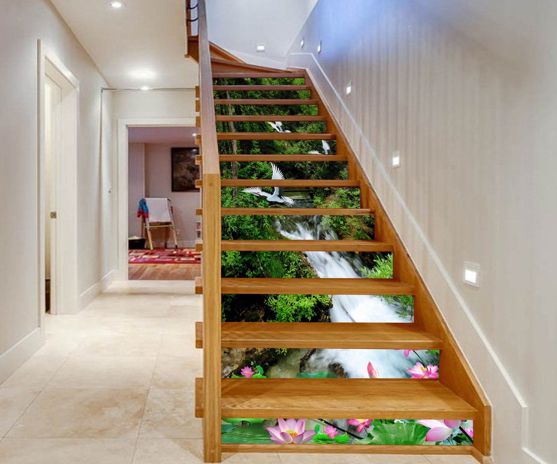 3D Creek Flying Birds 1425 Stair Risers Wallpaper AJ Wallpaper