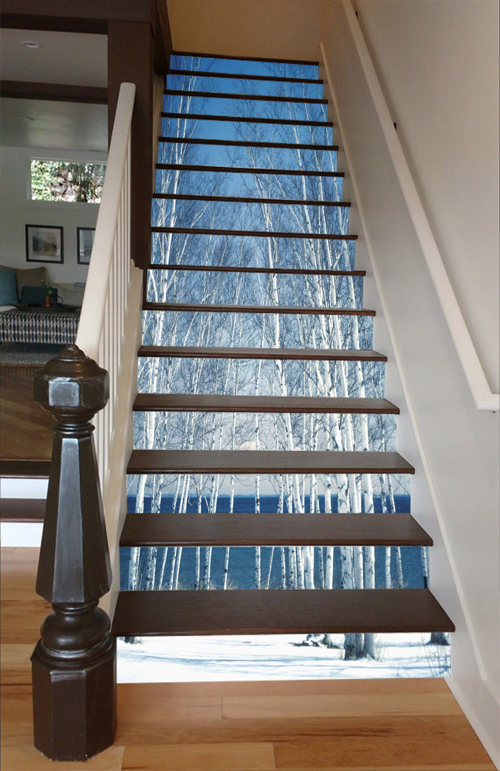 3D Seaside Bare Trees 1451 Stair Risers Wallpaper AJ Wallpaper