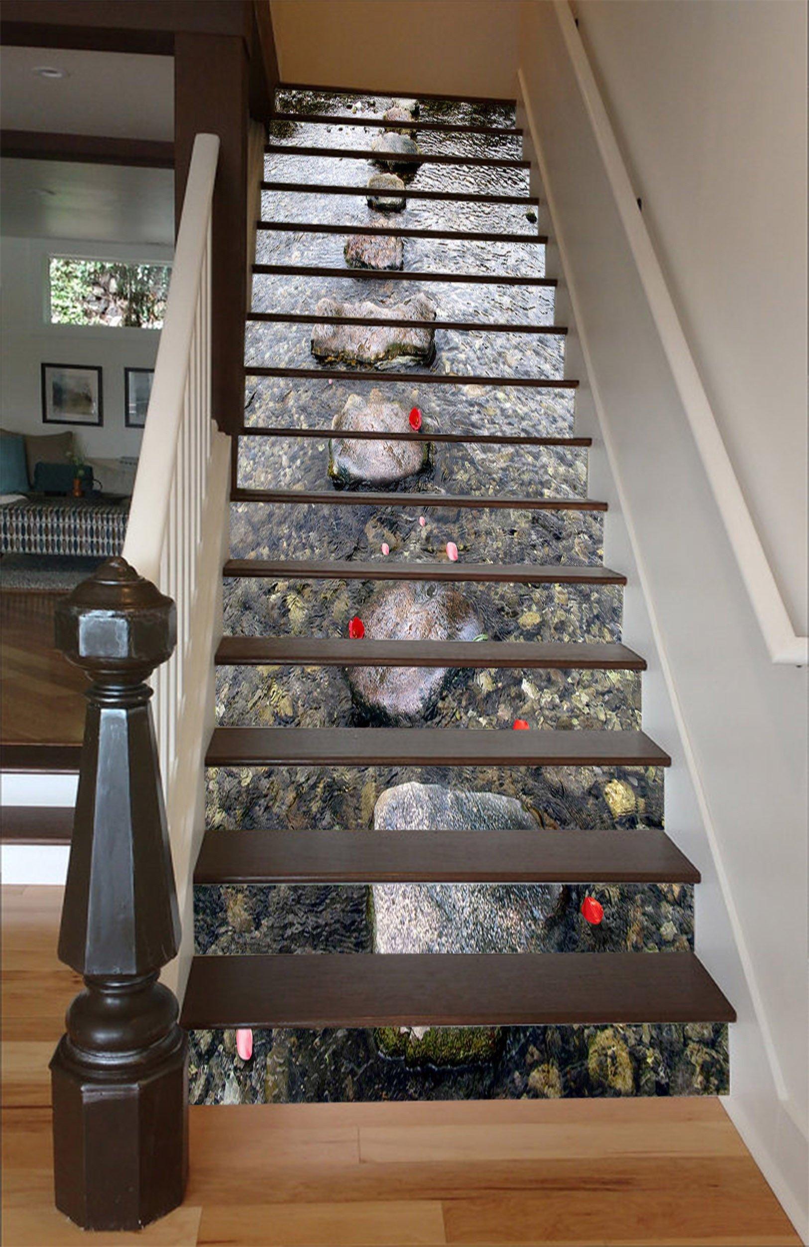 3D River Stones Road 1650 Stair Risers Wallpaper AJ Wallpaper
