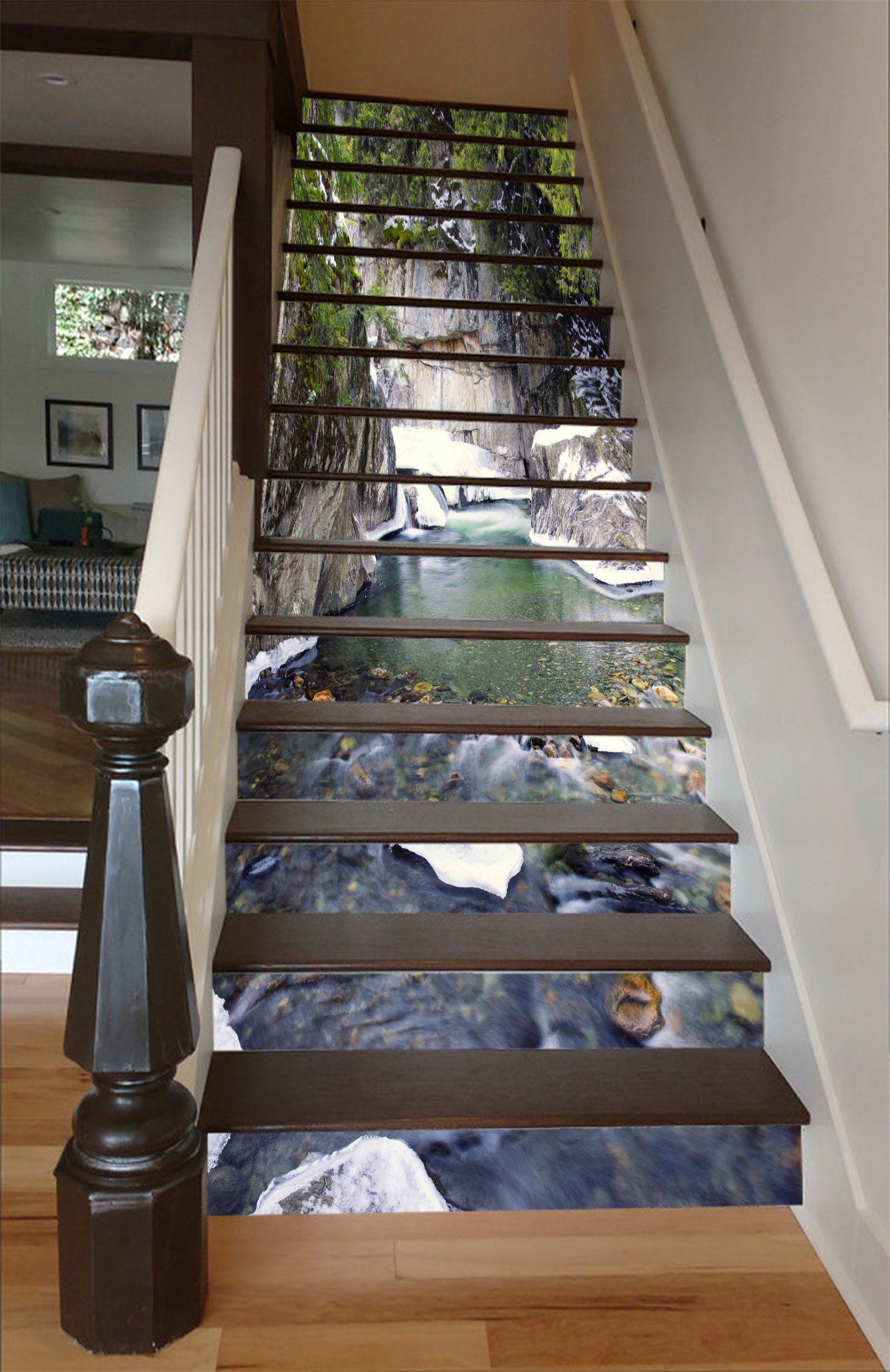 3D Snow Mountain River 1583 Stair Risers Wallpaper AJ Wallpaper