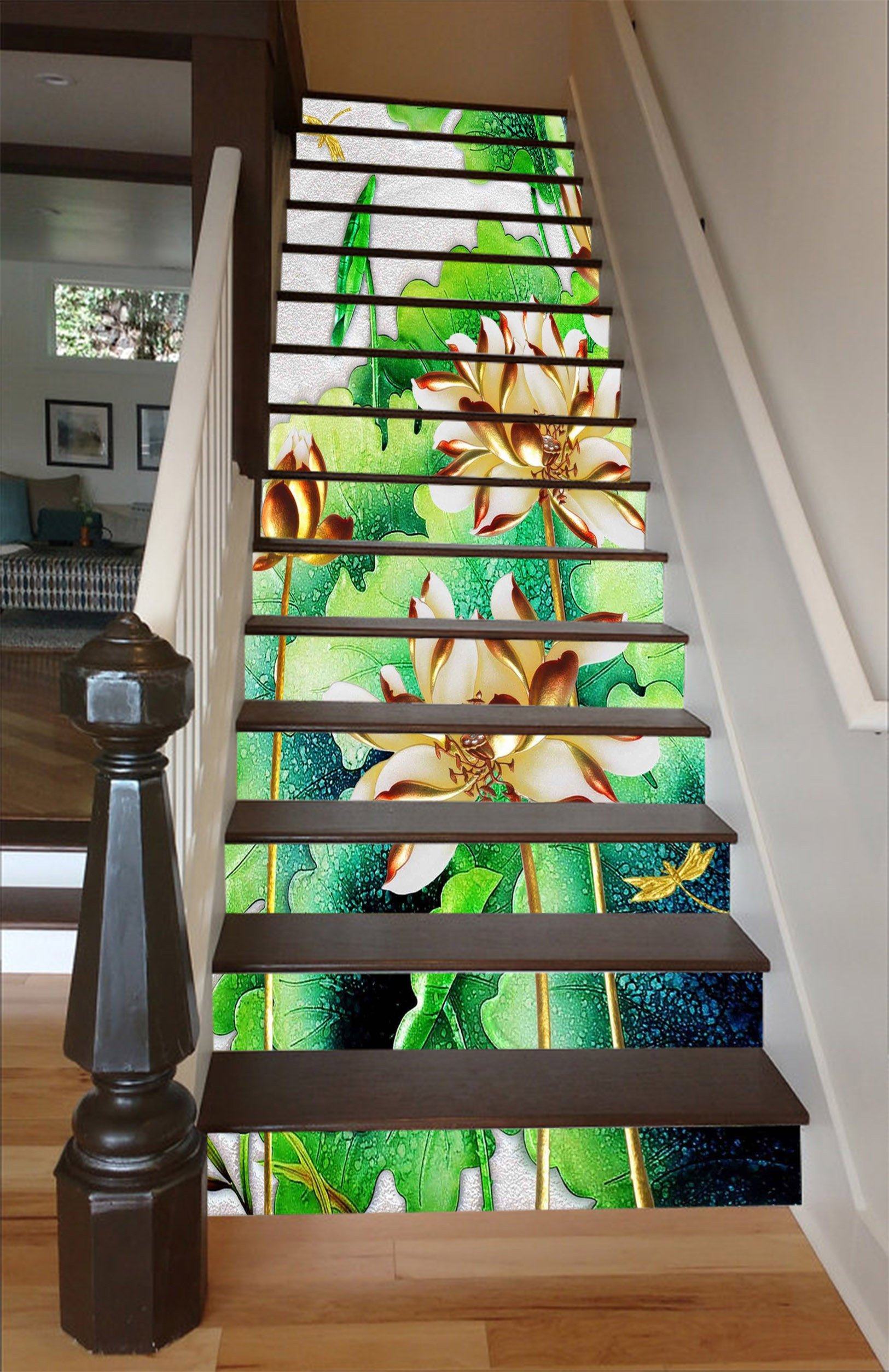 3D Lotus Flowers 1542 Stair Risers Wallpaper AJ Wallpaper