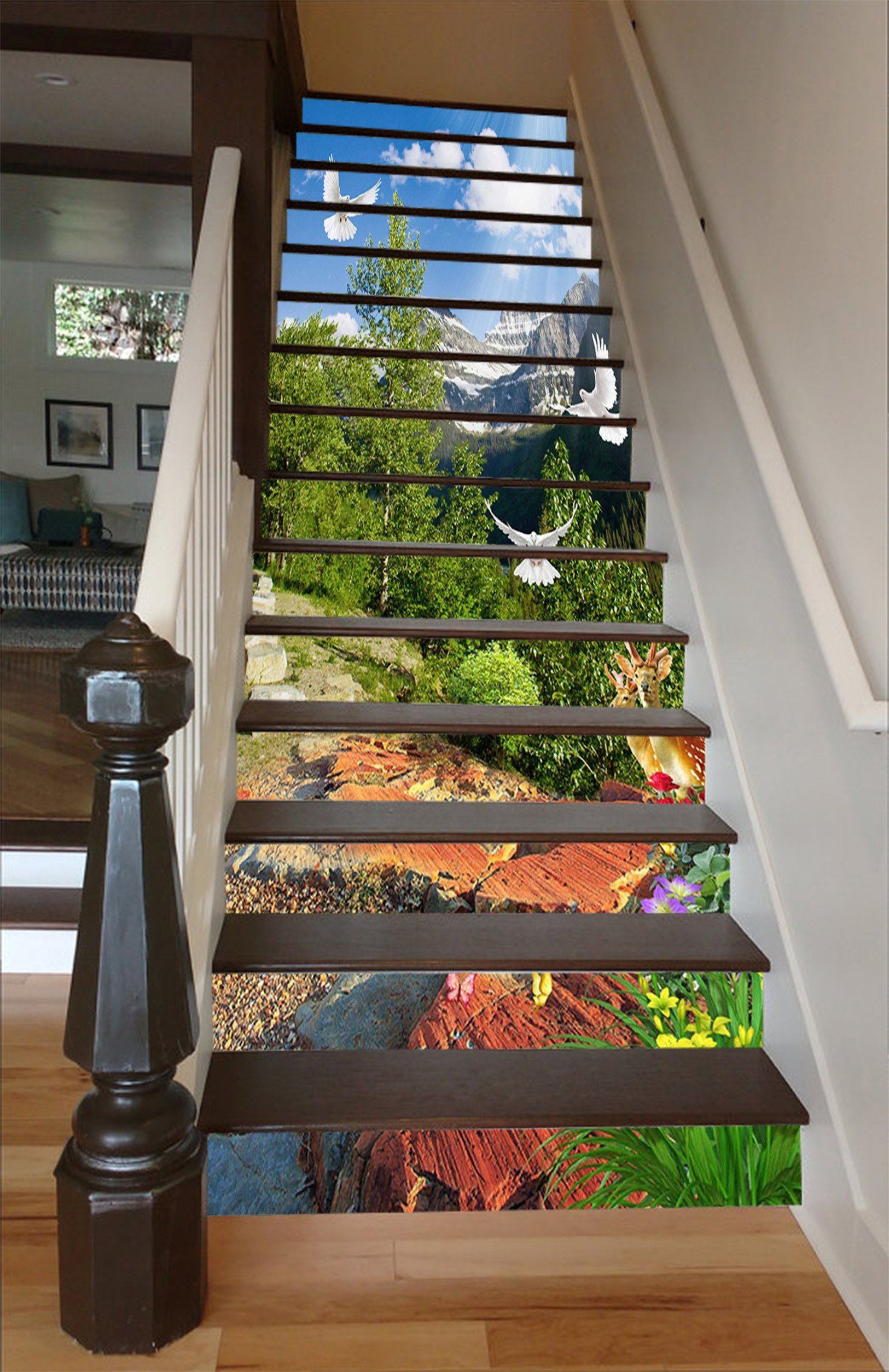 3D Snow Mountains Animals 1496 Stair Risers Wallpaper AJ Wallpaper
