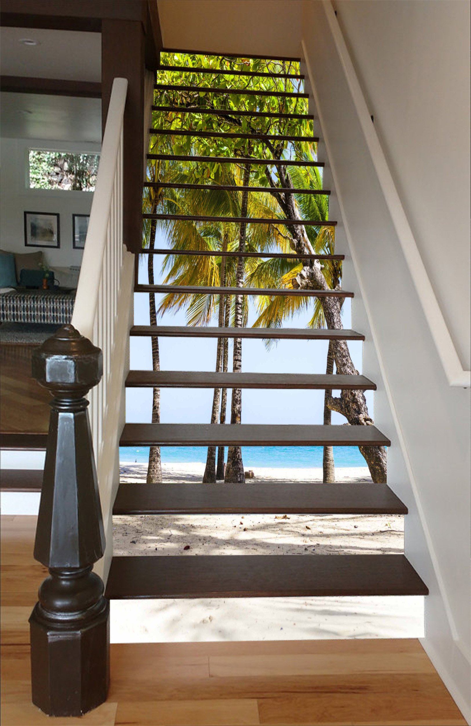 3D Beach Trees 1555 Stair Risers Wallpaper AJ Wallpaper