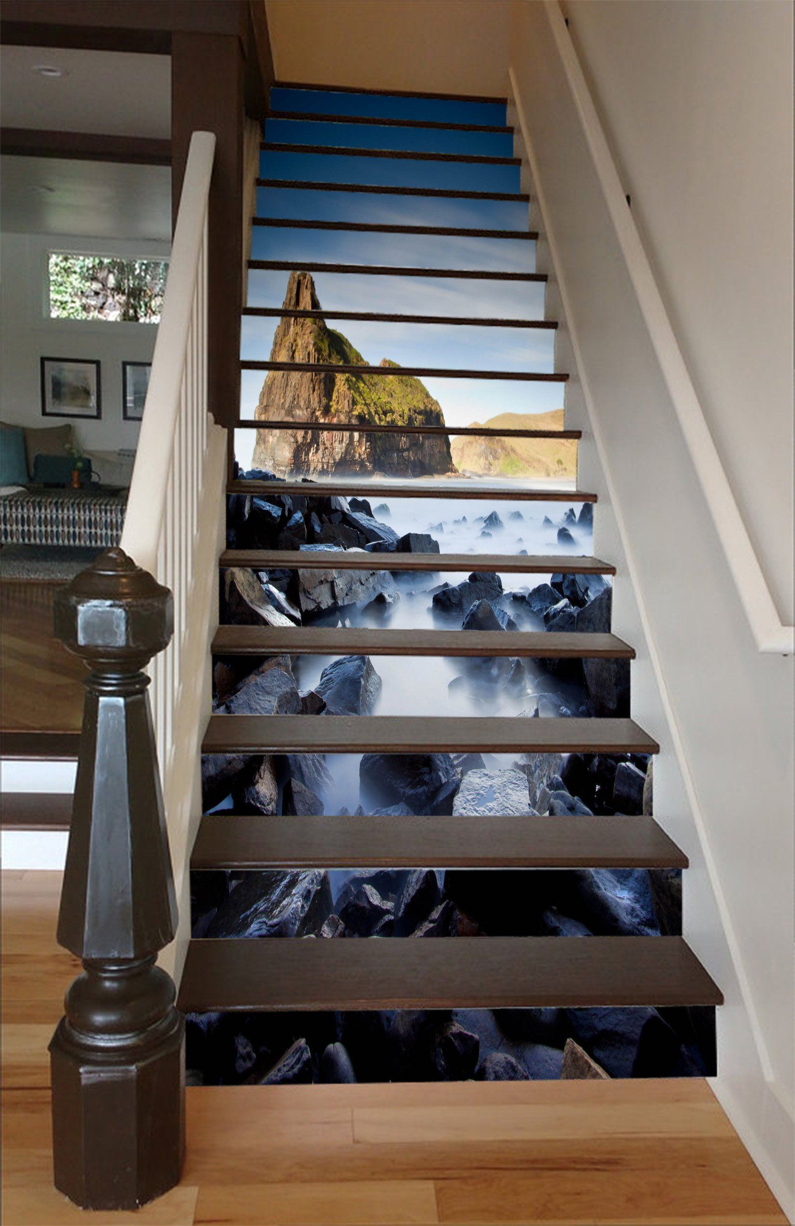 3D Misty Lake Stones 1556 Stair Risers Wallpaper AJ Wallpaper