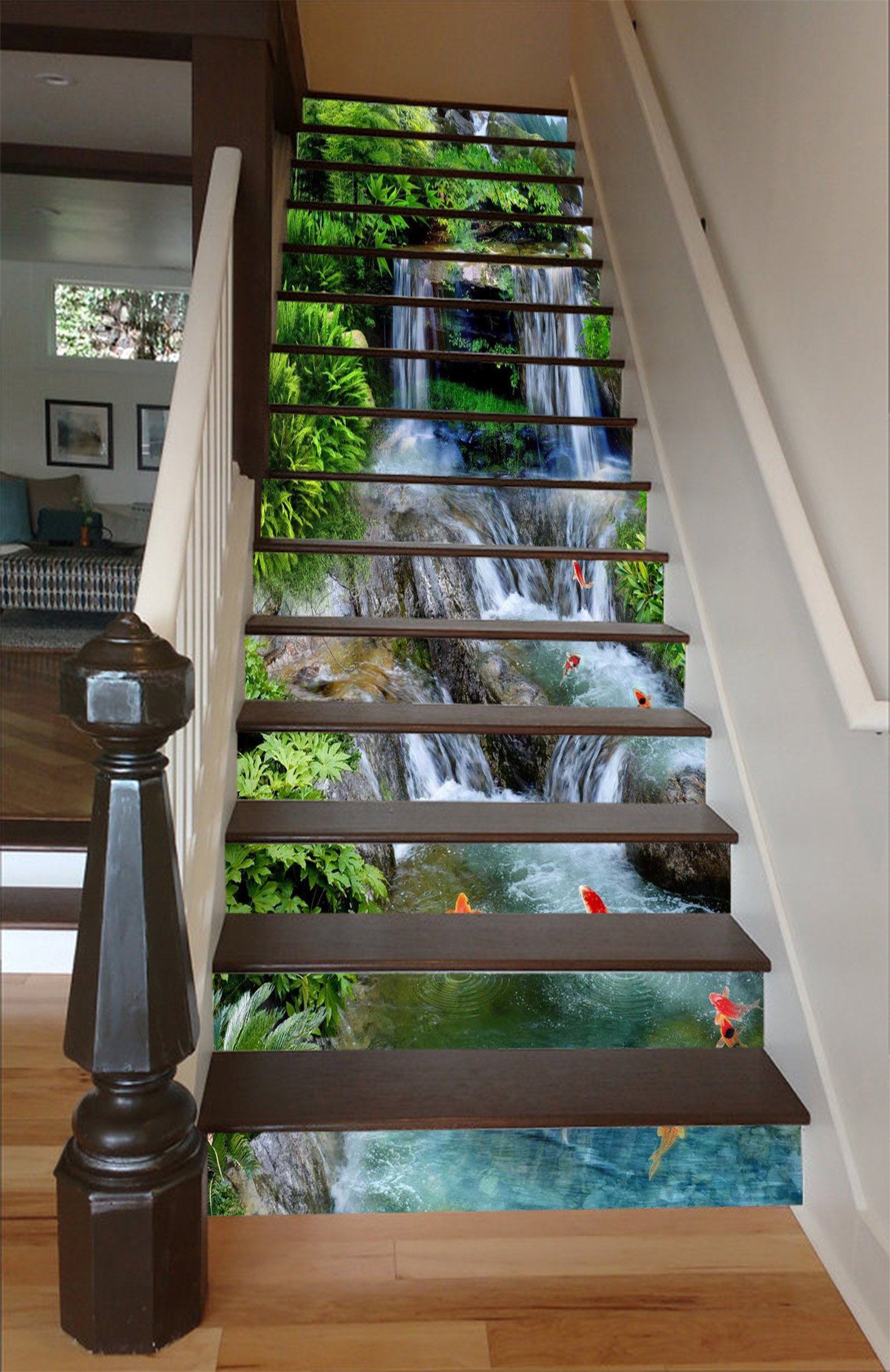 3D Creek Jumping Carps 1421 Stair Risers Wallpaper AJ Wallpaper