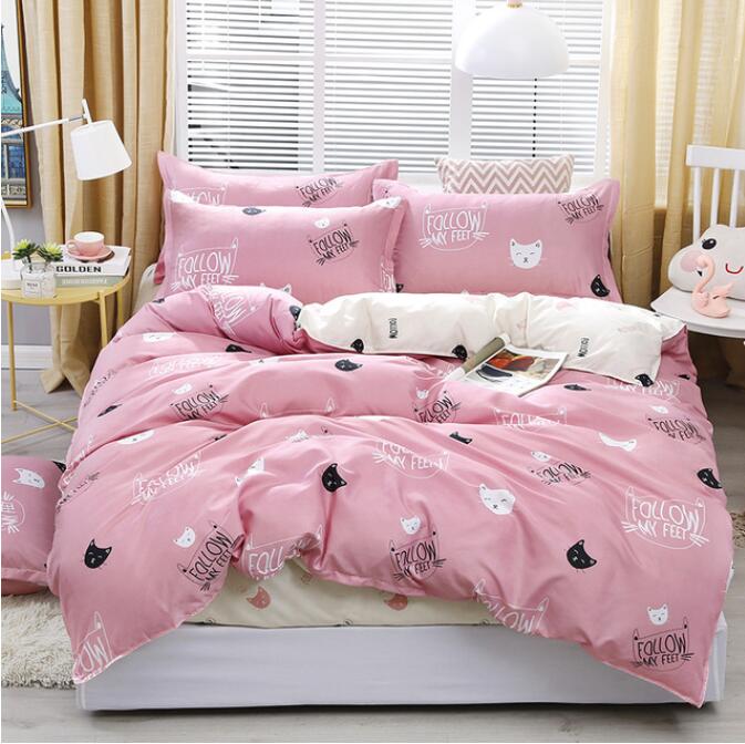 3D Pink Bottom Black And White Cat Head 12057 Bed Pillowcases Quilt