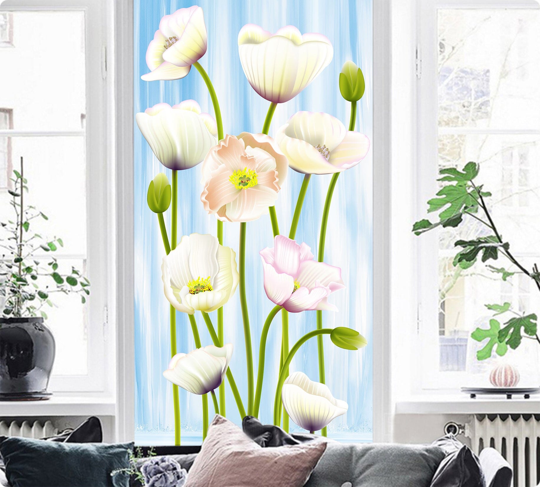 3D White Flowers 1535 Wall Murals Wallpaper AJ Wallpaper 2
