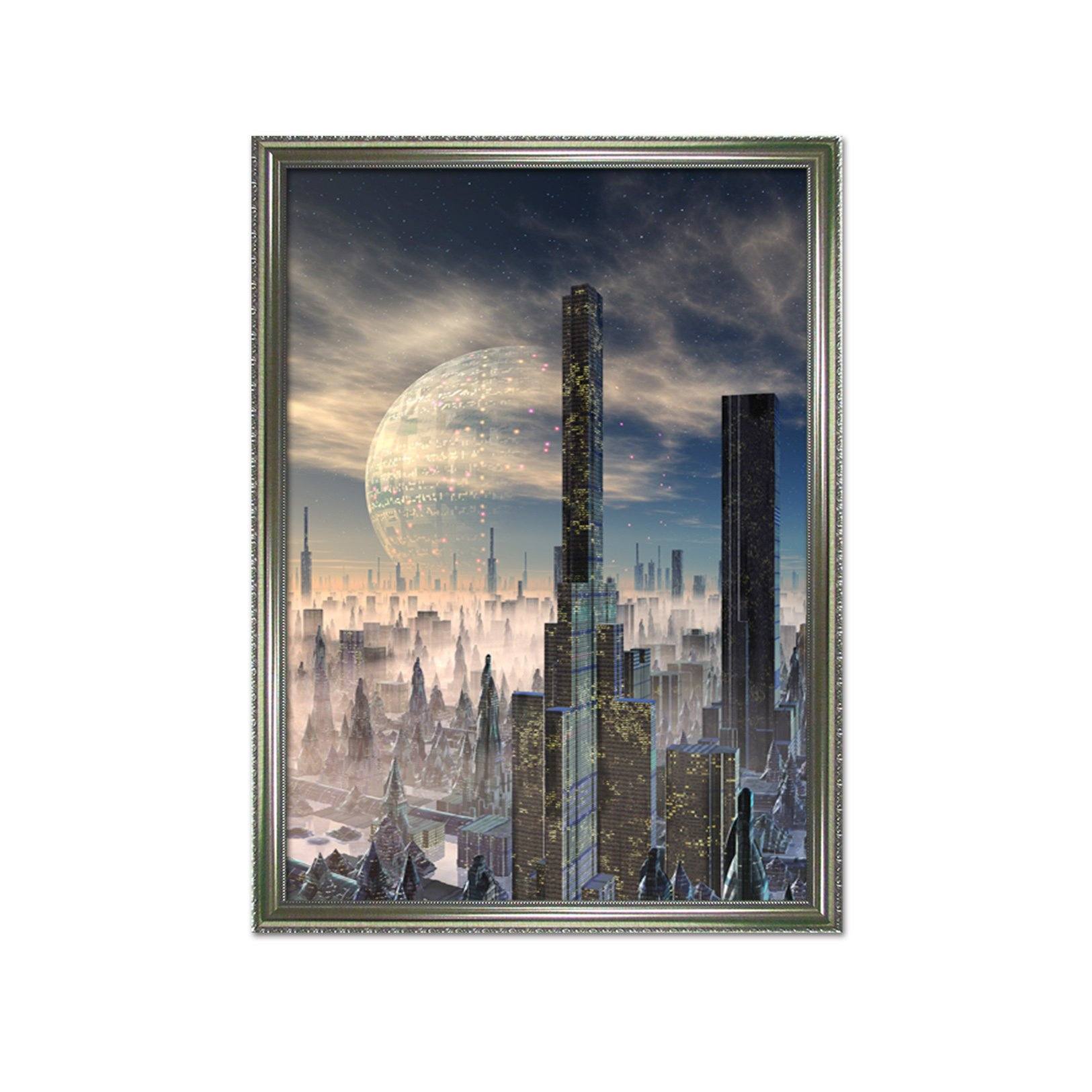 3D Moon City 045 Fake Framed Print Painting Wallpaper AJ Creativity Home
