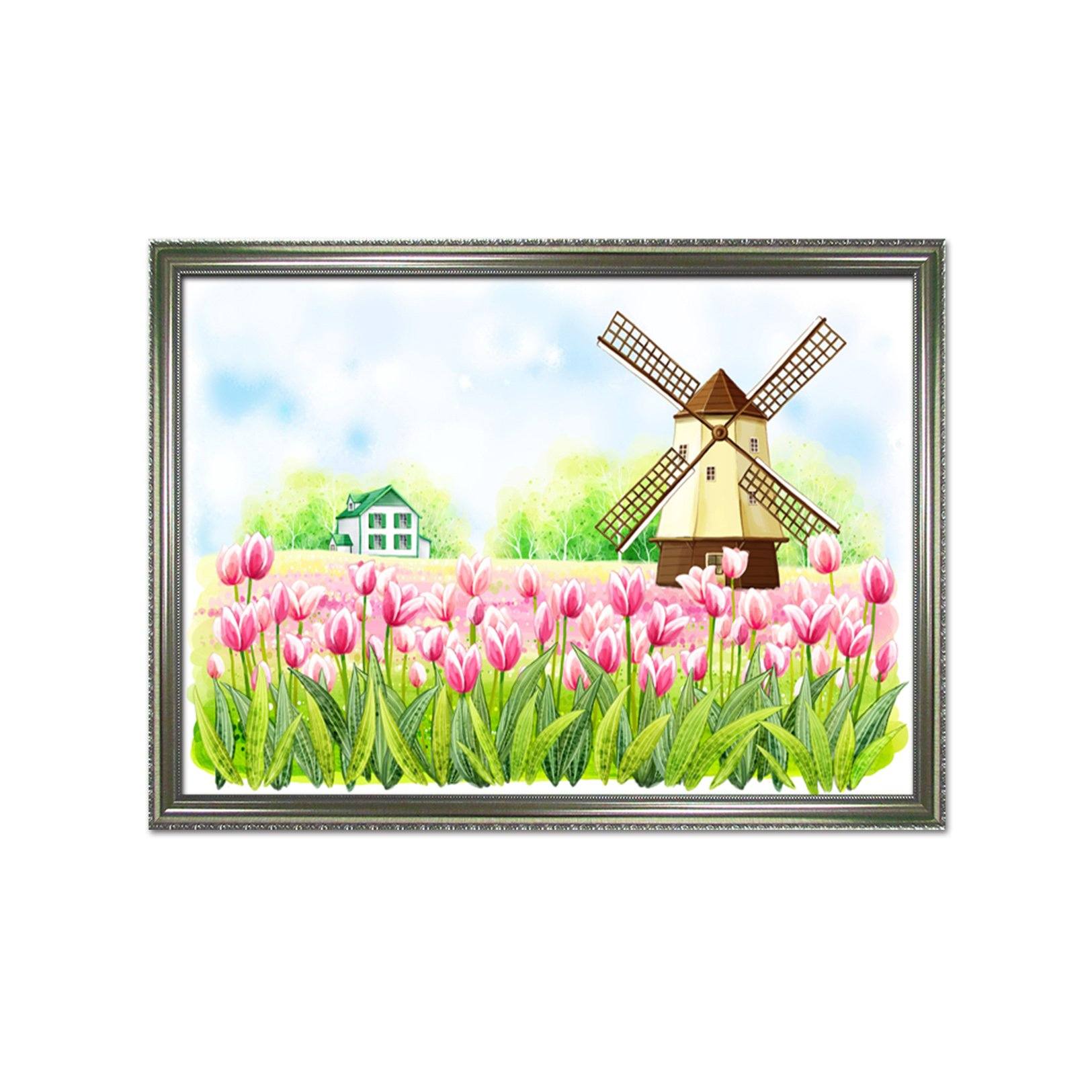 3D Windmill House 007 Fake Framed Print Painting Wallpaper AJ Creativity Home