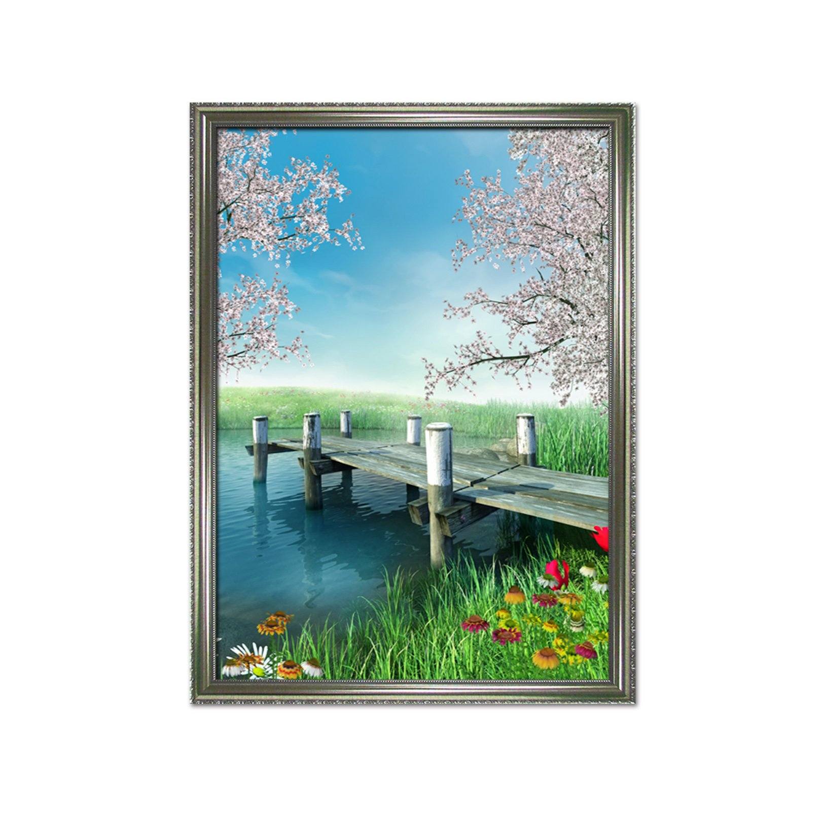 3D Riverside Flowers 149 Fake Framed Print Painting Wallpaper AJ Creativity Home