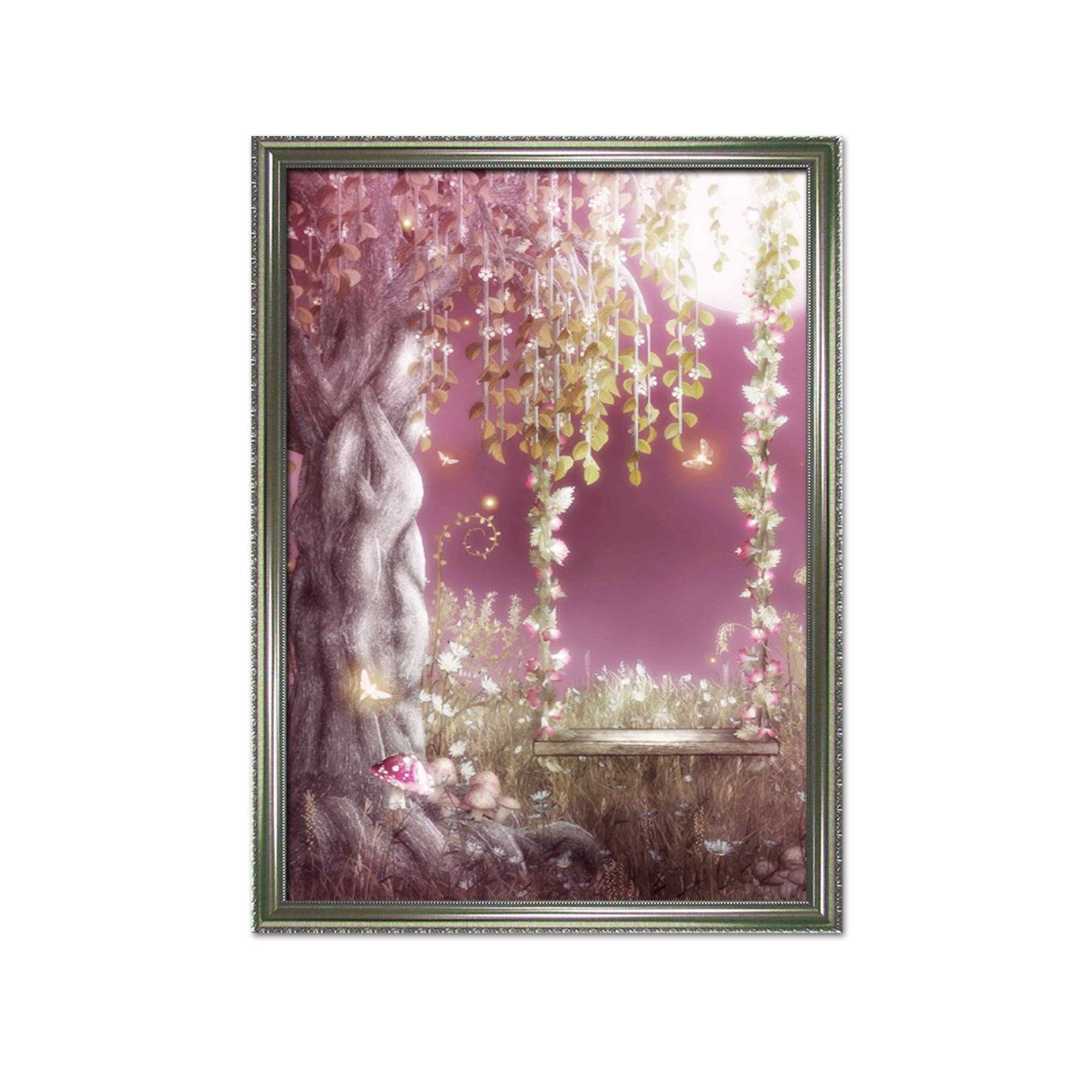 3D Moon Swing 002 Fake Framed Print Painting Wallpaper AJ Creativity Home