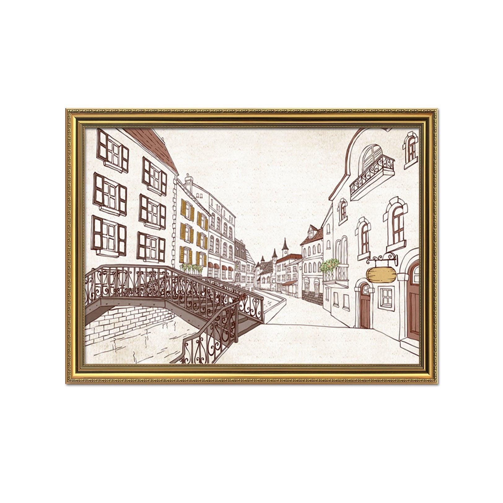 3D Small Bridge 003 Fake Framed Print Painting Wallpaper AJ Creativity Home