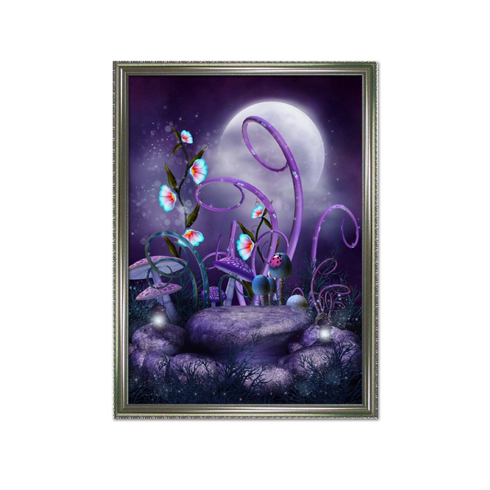 3D Moon Mushrooms 127 Fake Framed Print Painting Wallpaper AJ Creativity Home