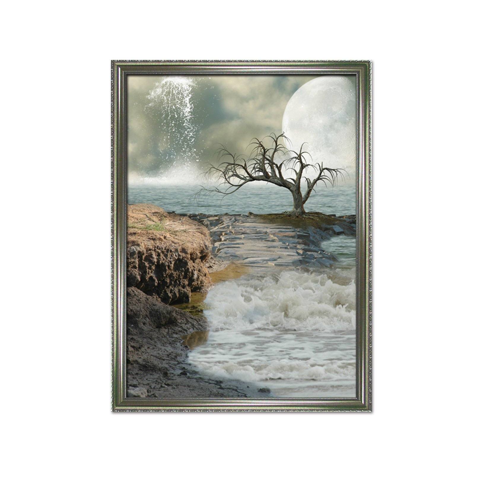 3D Moon Splash 012 Fake Framed Print Painting Wallpaper AJ Creativity Home
