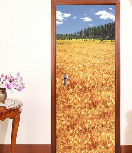 3D golden paddy the blue sky and white clouds door mural Wallpaper AJ Wallpaper