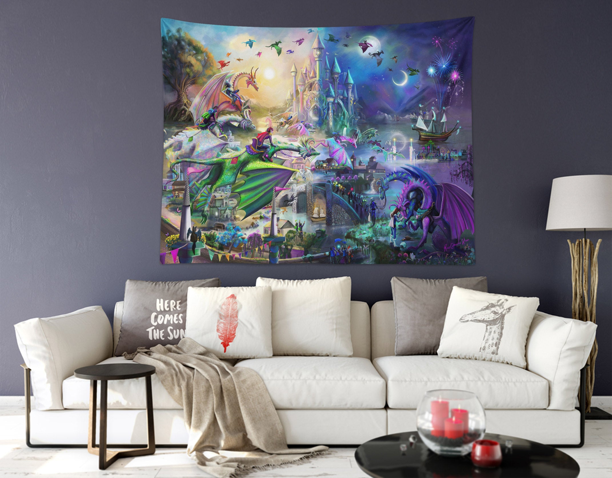 3D Dragon Clock 949 Rose Catherine Khan Tapestry Hanging Cloth Hang