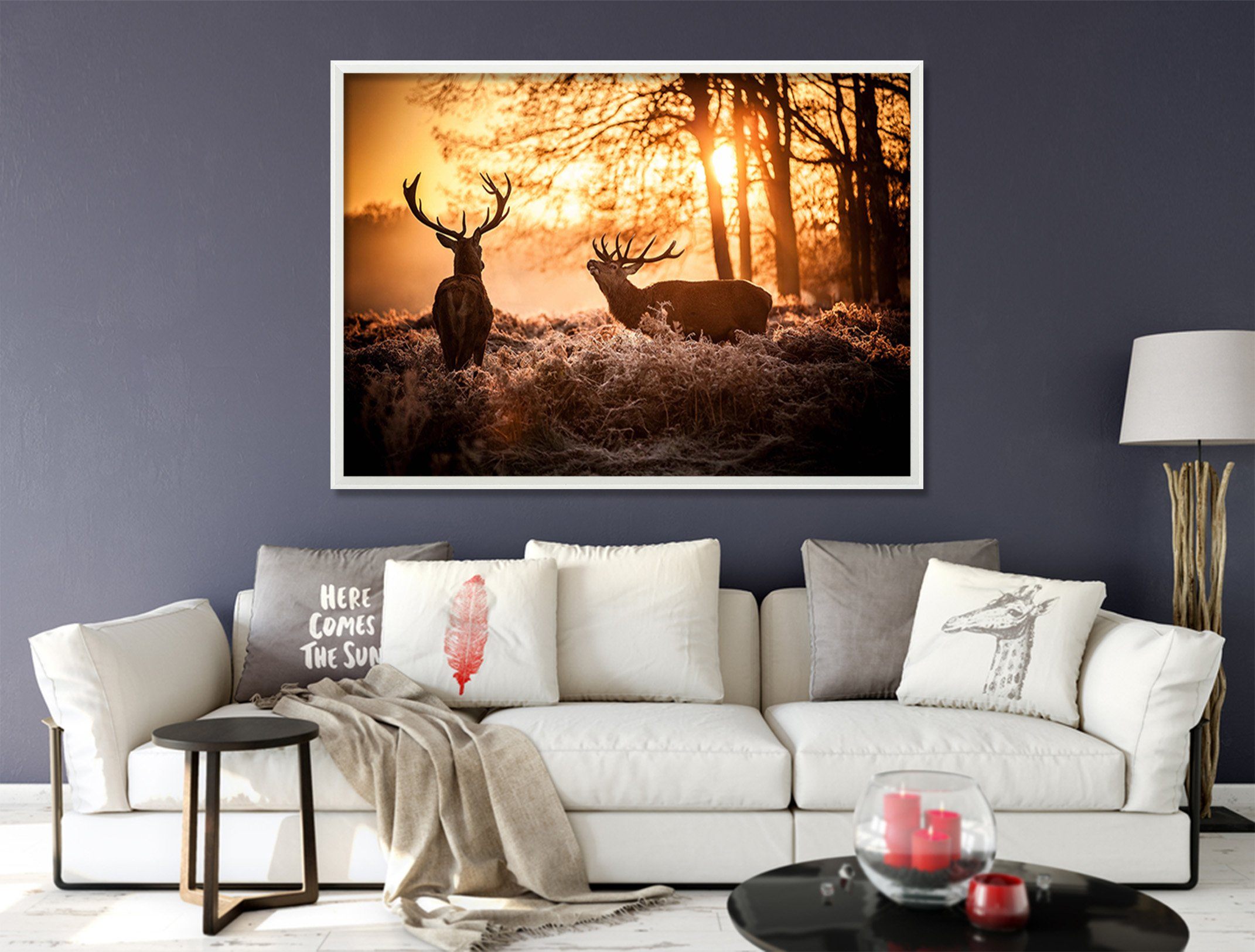 3D Dusk Fawn 054 Fake Framed Print Painting Wallpaper AJ Creativity Home