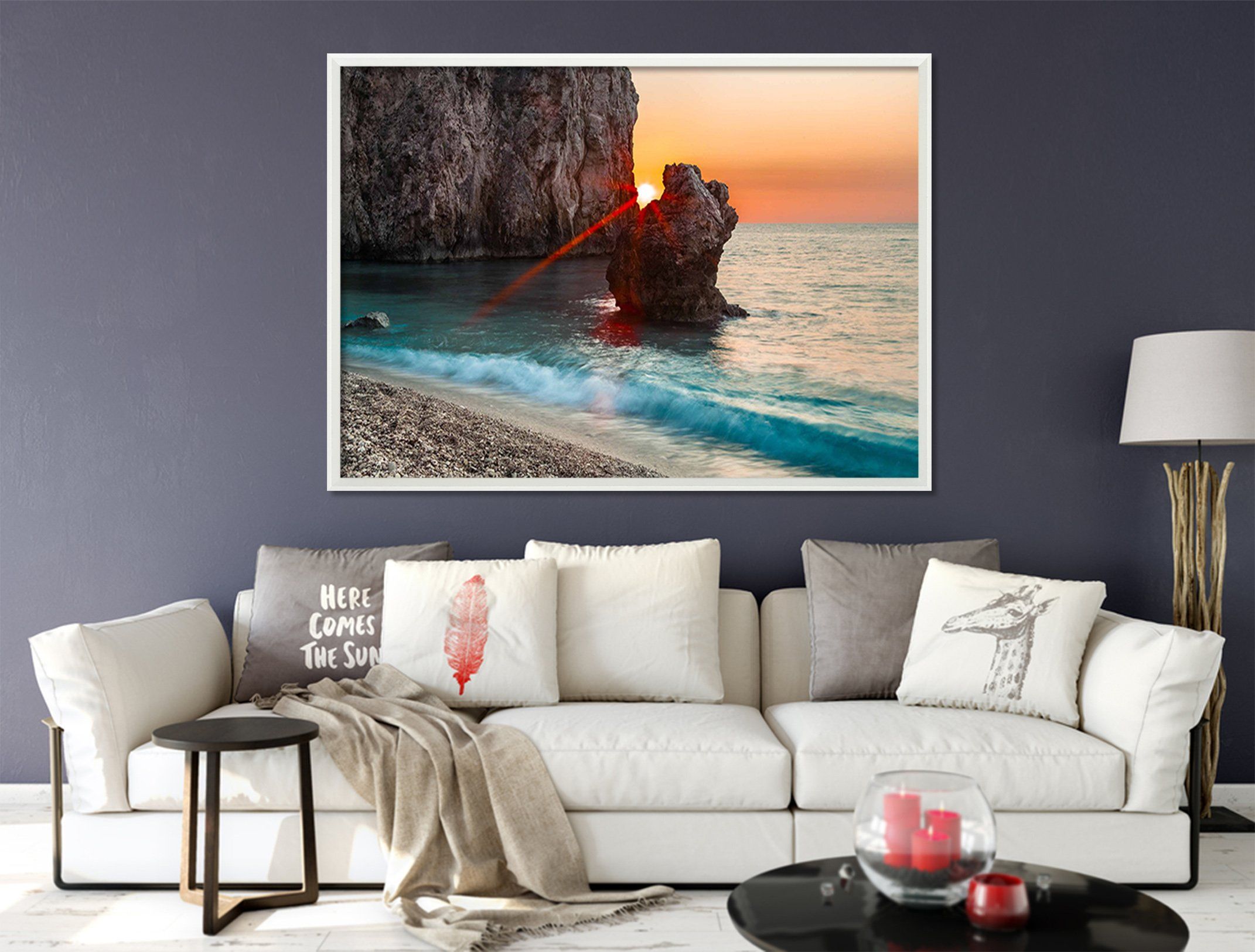 3D Evening Sea 130 Fake Framed Print Painting Wallpaper AJ Creativity Home