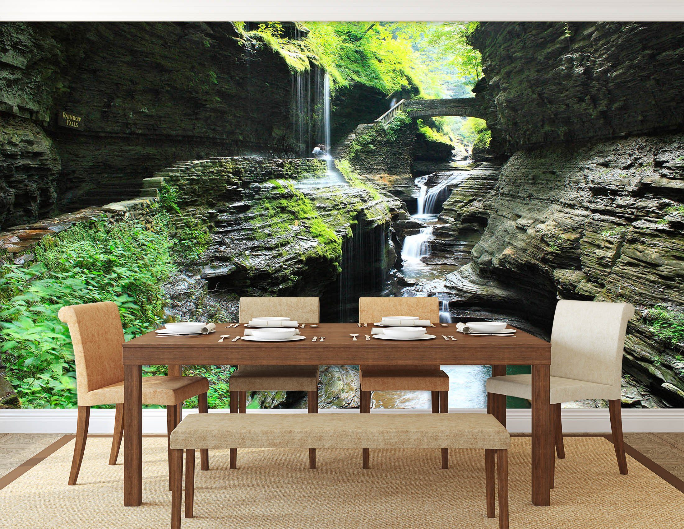 3D Waterfall Bridge Stone 686 Wallpaper AJ Wallpaper 2