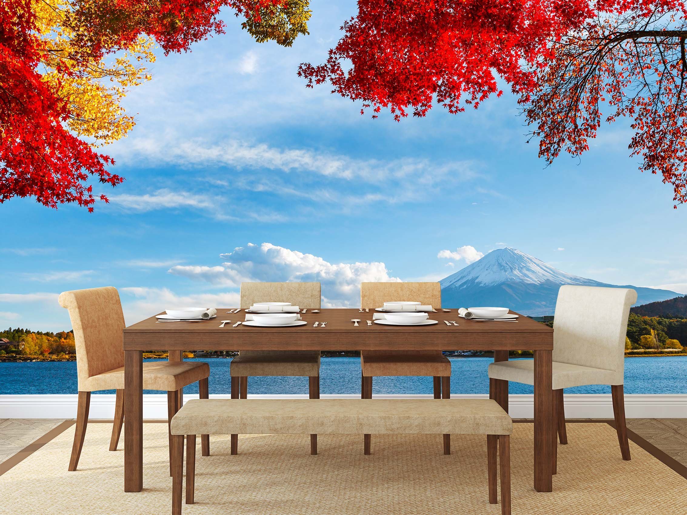 3D Mountain View Red Leaf 697 Wallpaper AJ Wallpaper