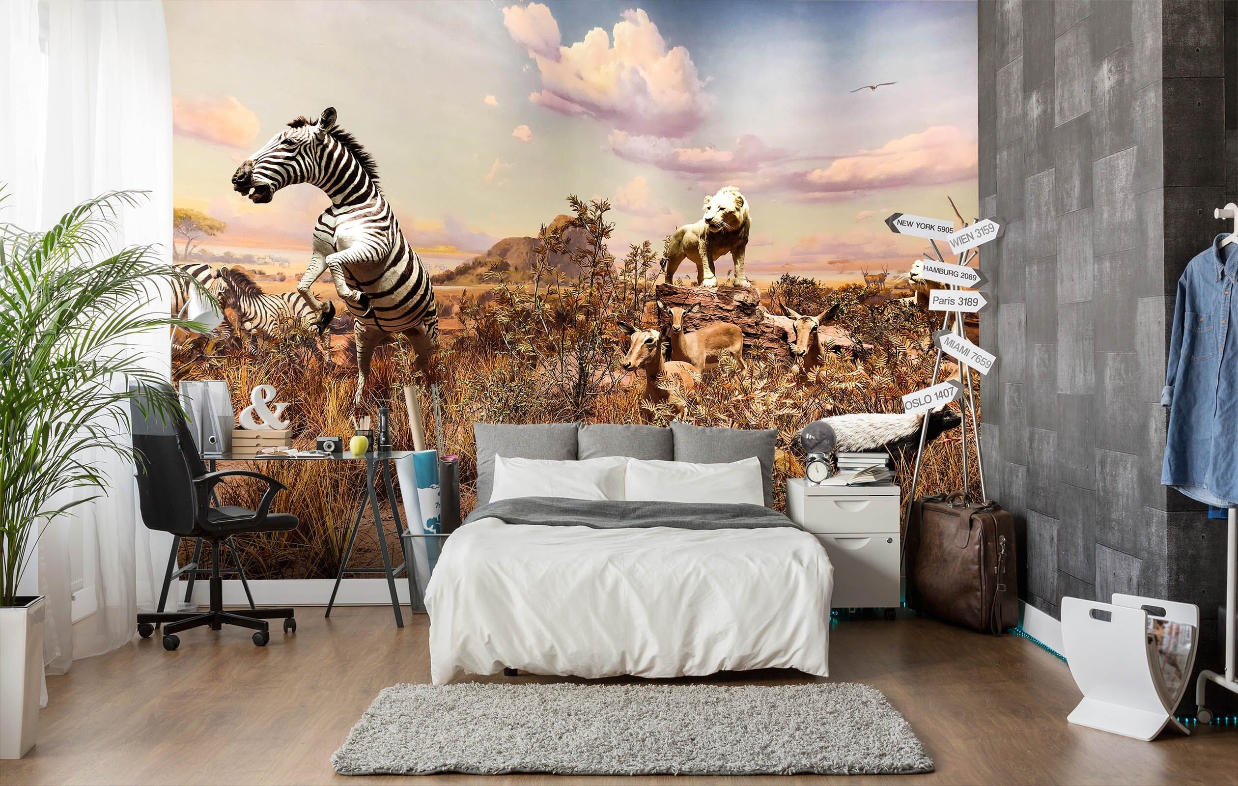 3D Zebra White Lion 422 Wall Murals Wallpaper AJ Wallpaper 2