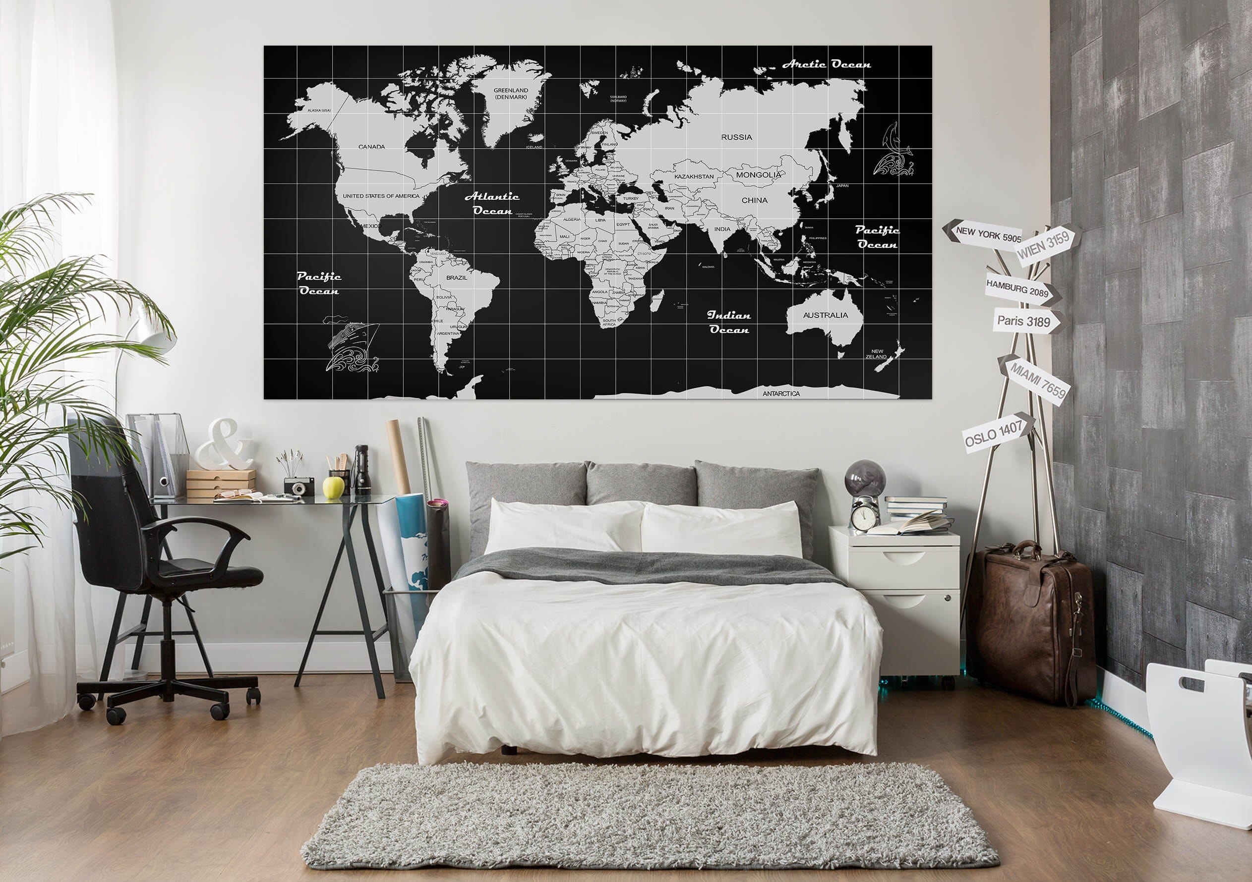 3D Gray Pattern 242 World Map Wall Sticker Wallpaper AJ Wallpaper 2