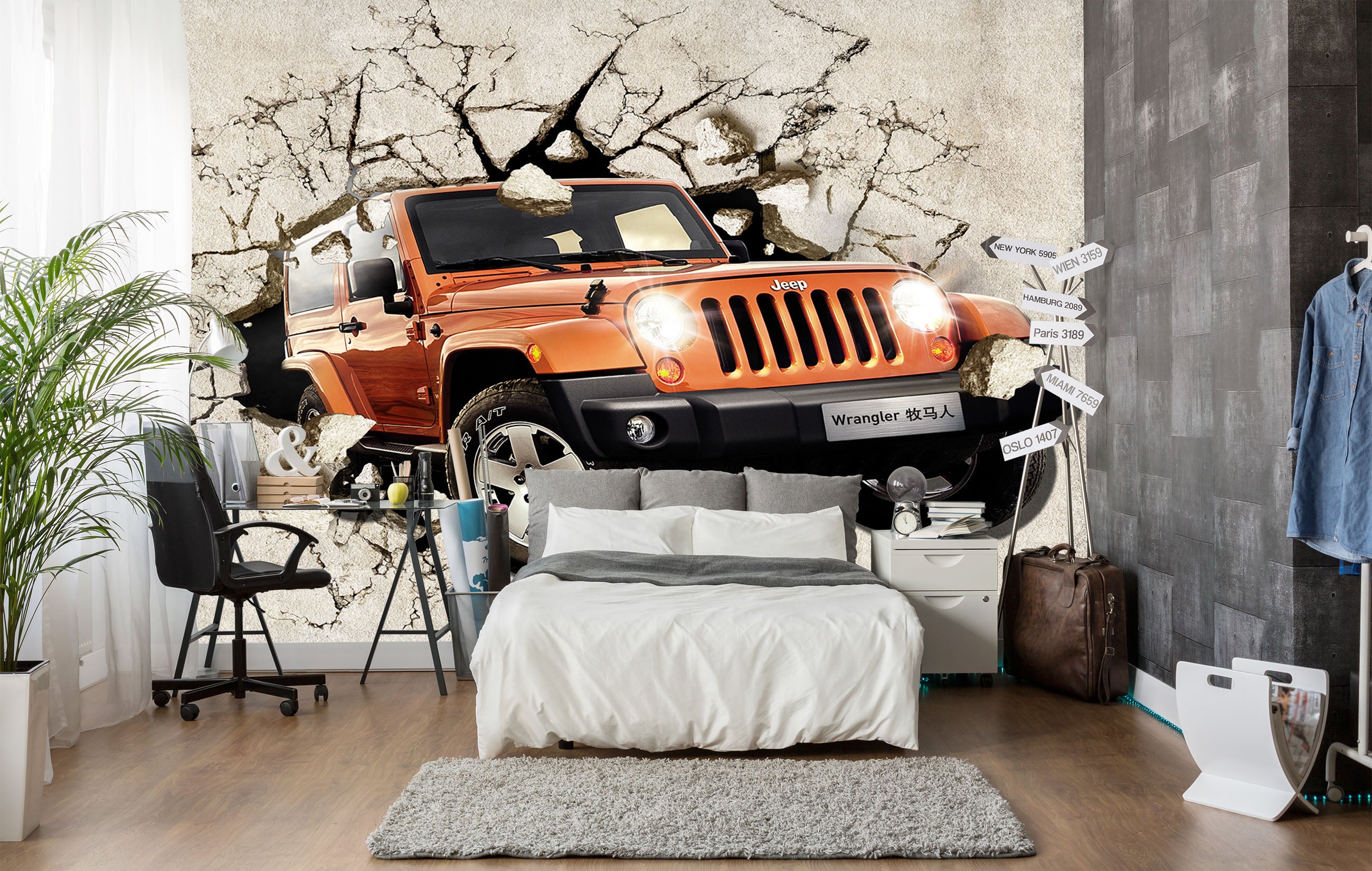 3D Hummer Broken Wall 278 Vehicle Wall Murals