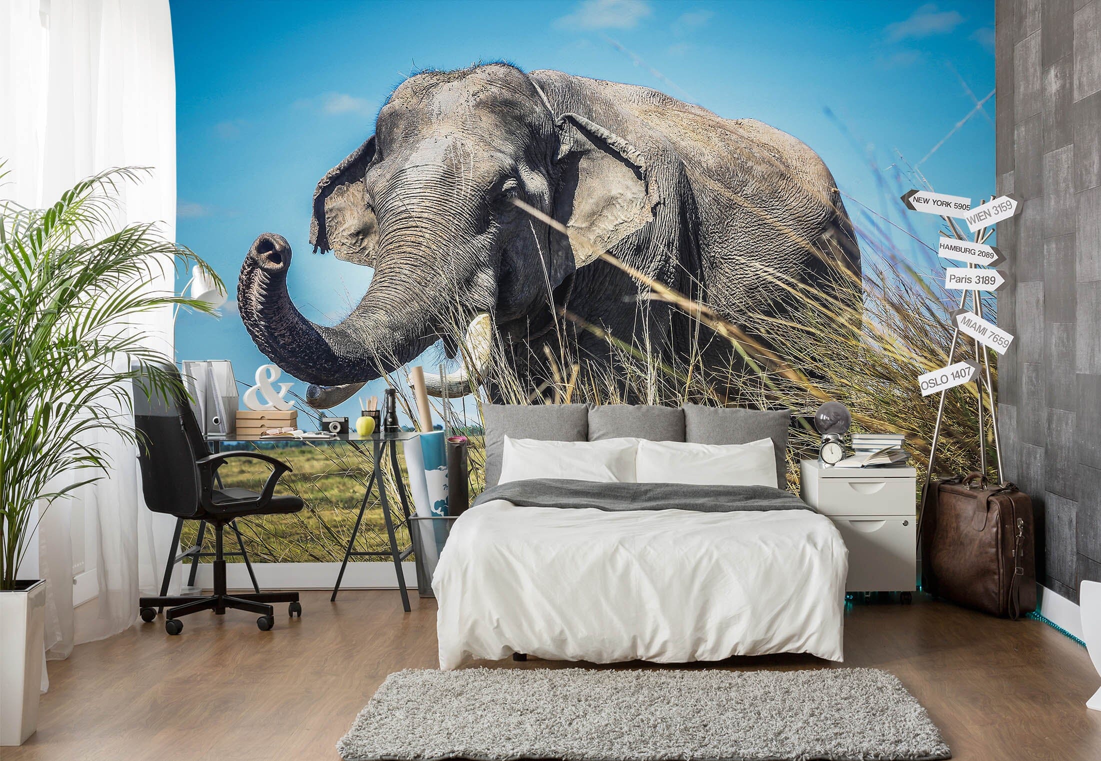 3D Elephant Grass 410 Wall Murals Wallpaper AJ Wallpaper 2