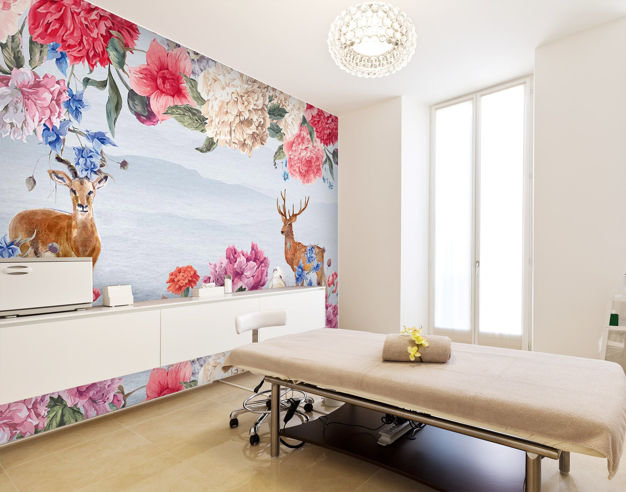 3D Painted Flower Deer 076 Wall Murals