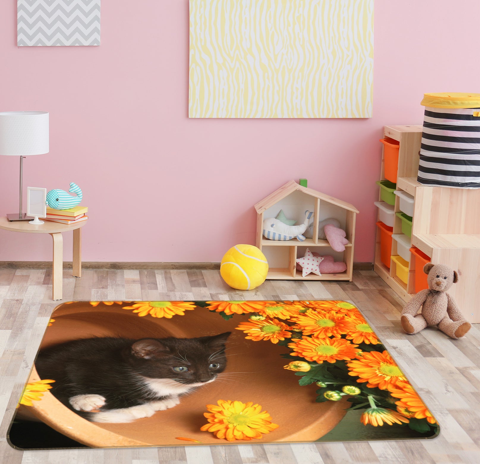 3D Chrysanthemum Kitten 108 Animal Non Slip Rug Mat