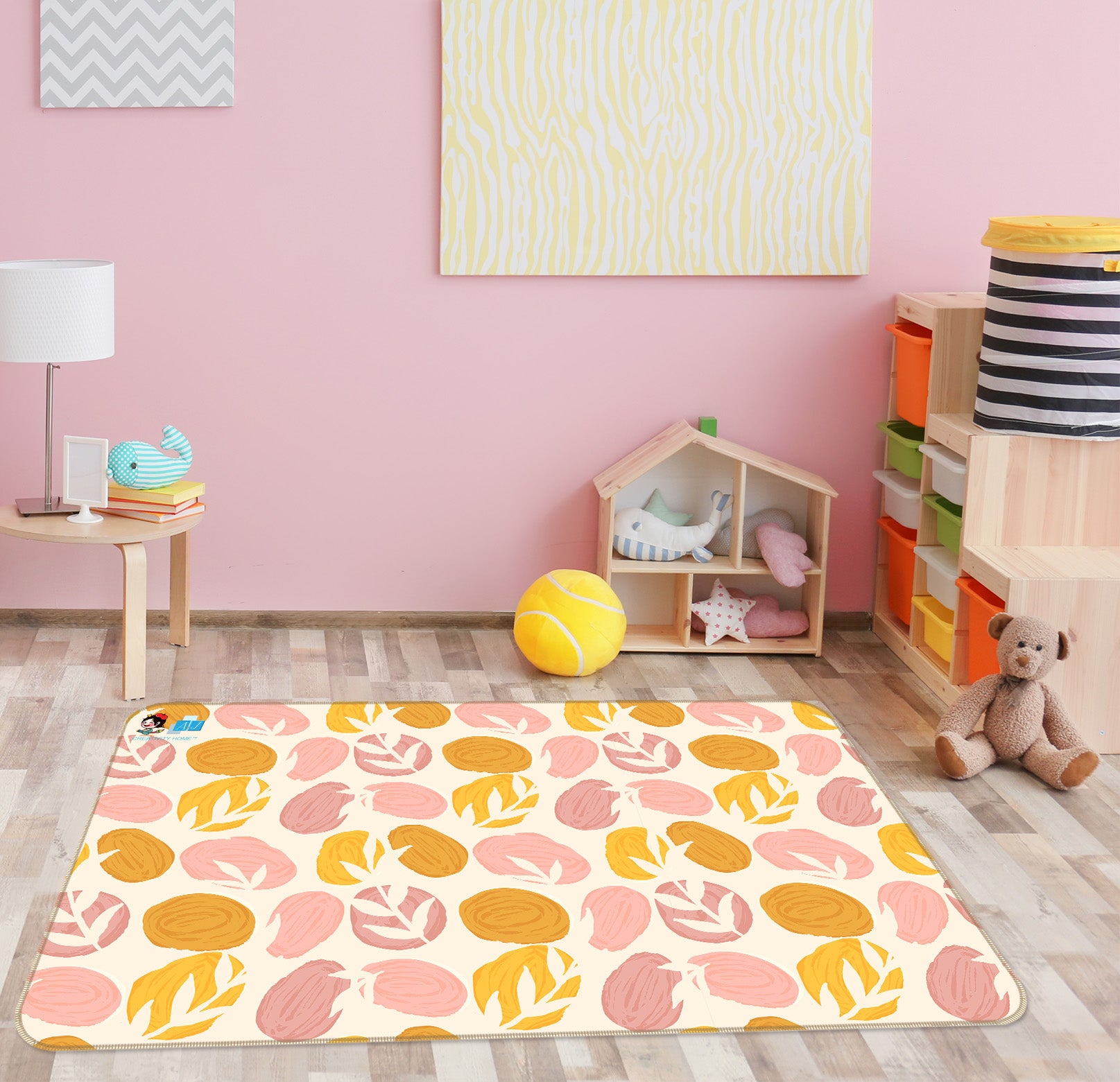 3D Pink Yellow Circle Leaf Pattern 107101 Kashmira Jayaprakash Rug Non Slip Rug Mat