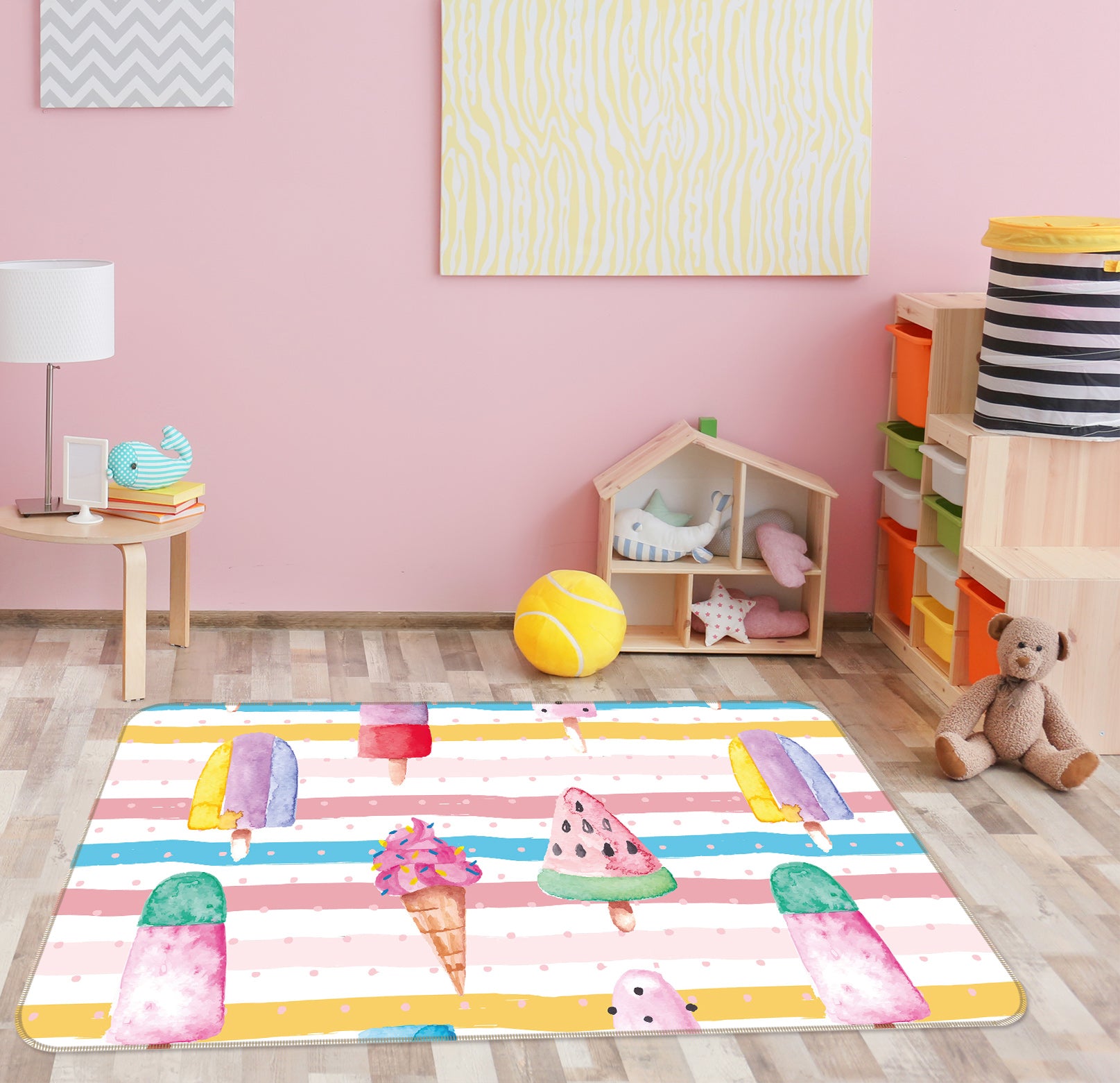 3D Watermelon Ice Cream 100 Uta Naumann Rug Non Slip Rug Mat