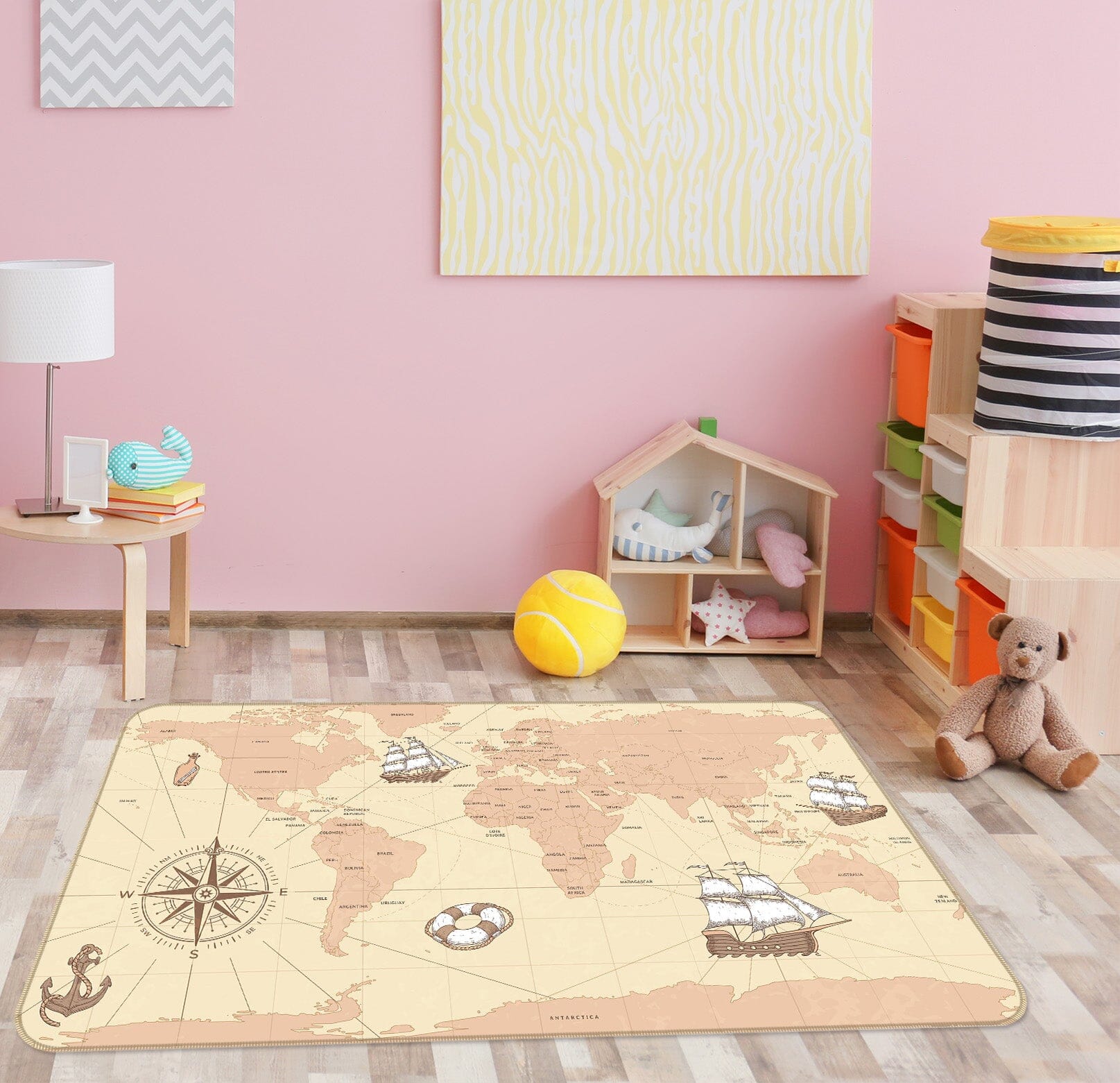 3D Cute Boat 2001 World Map Non Slip Rug Mat Mat AJ Creativity Home