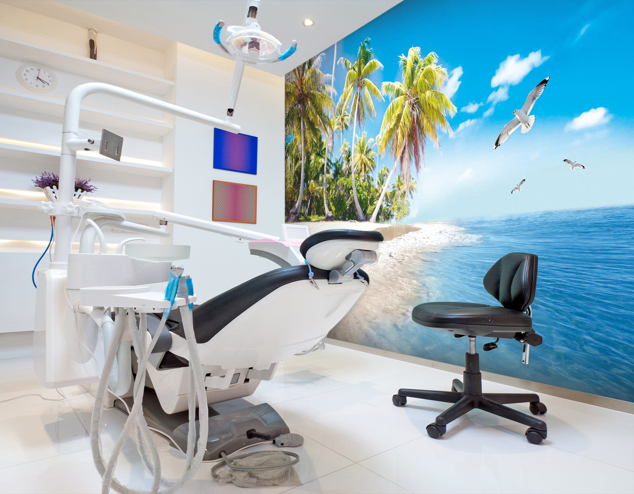 3D Palm tree blue ocean 010 Wall Murals Wallpaper AJ Wallpaper