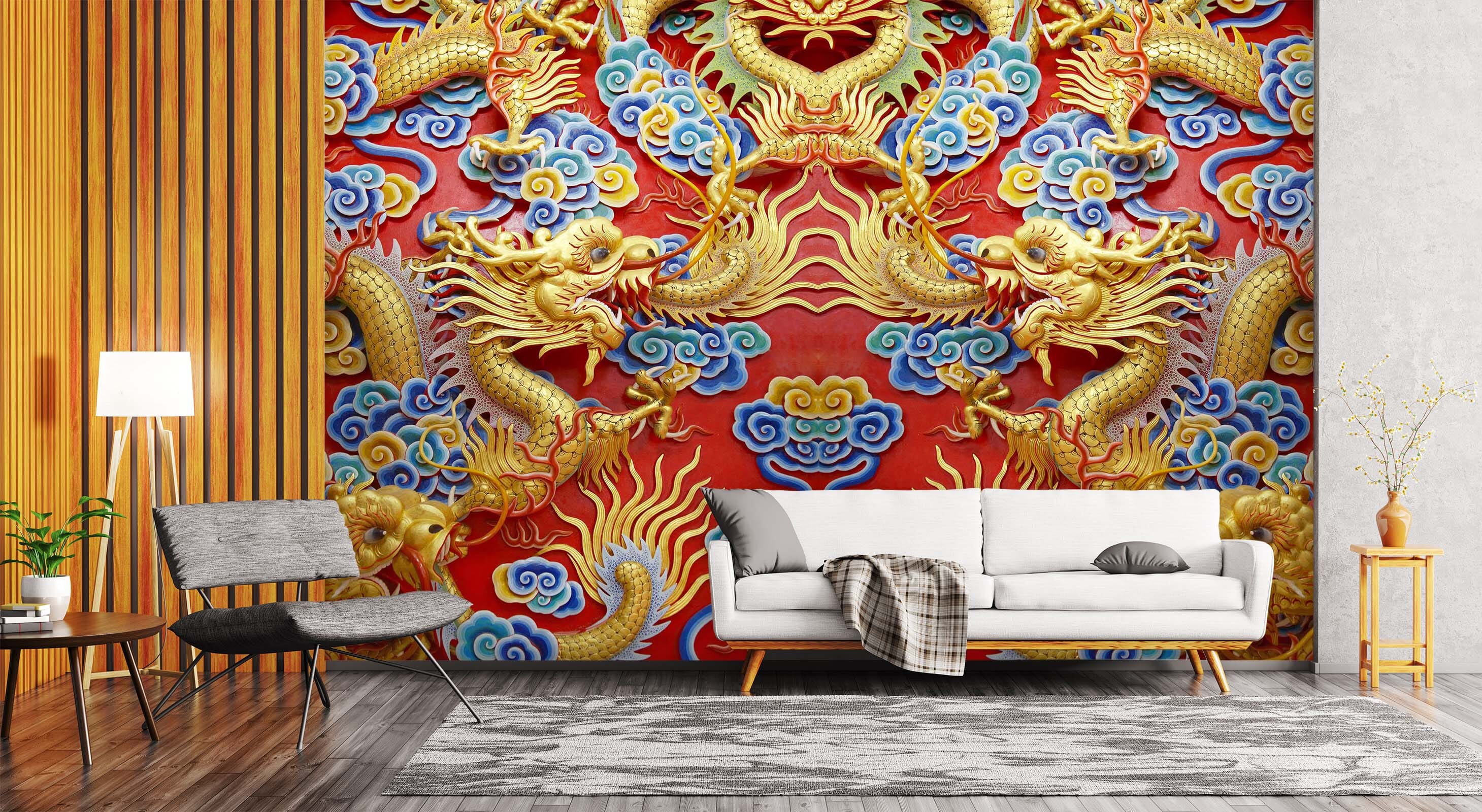 3D Carving Golden Dragon 2084 Wall Murals Wallpaper AJ Wallpaper 2